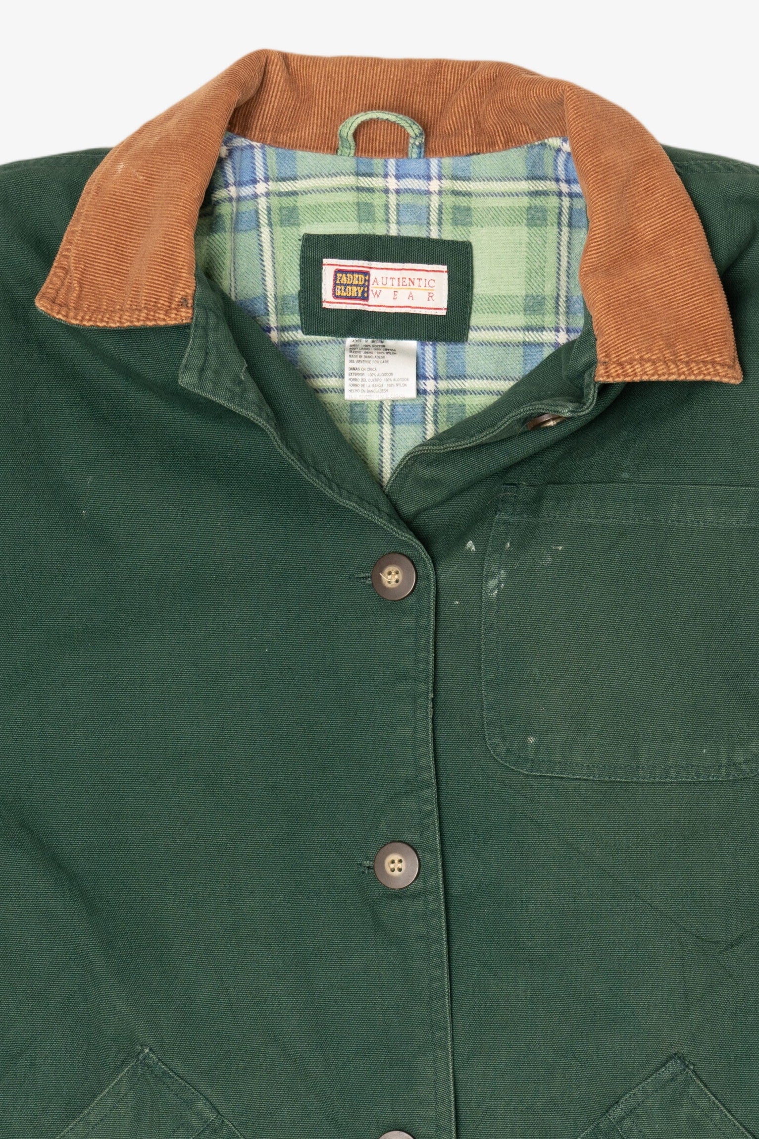 Vintage Dark Green Faded Glory Plaid Lined Jacket (1990s)
