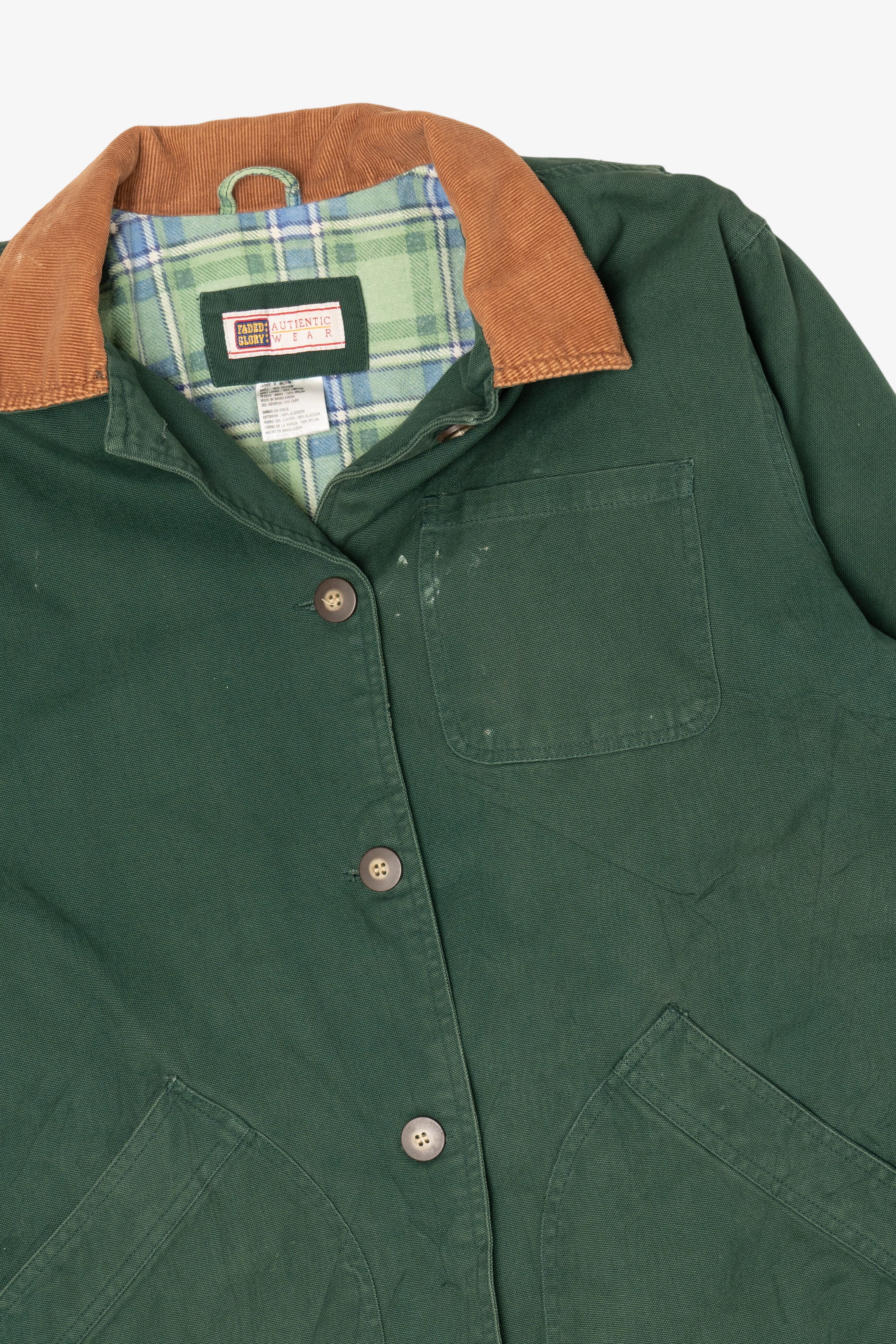Vintage Dark Green Faded Glory Plaid Lined Jacket (1990s)
