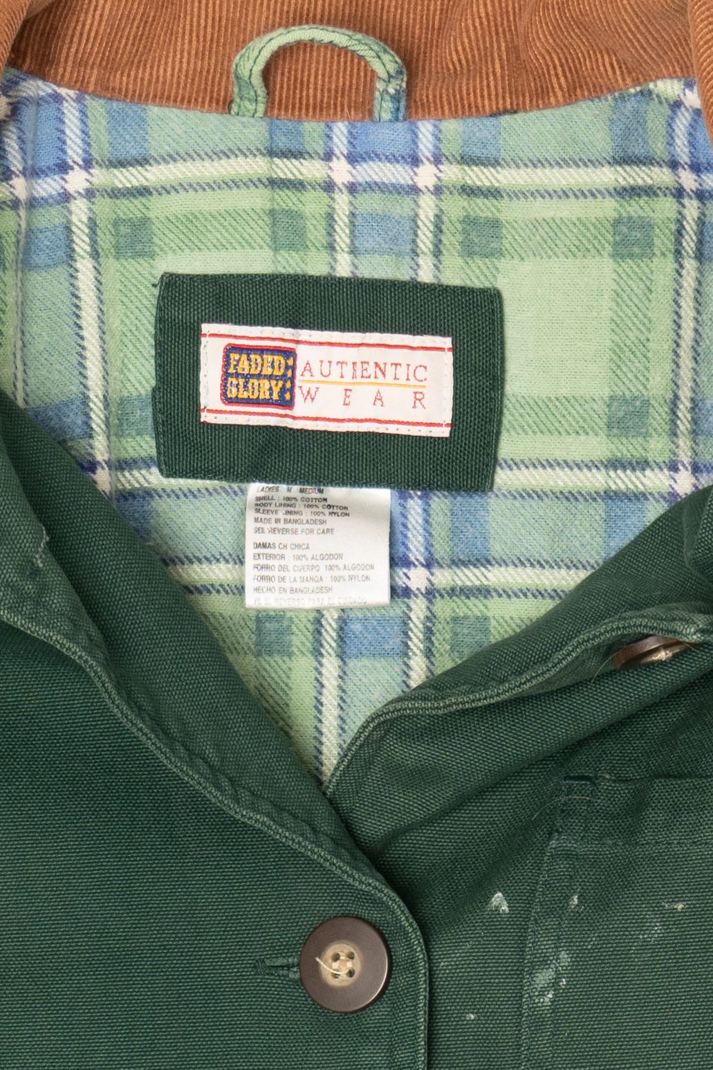 Vintage Dark Green Faded Glory Plaid Lined Jacket (1990s)