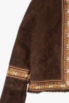 Vintage Y2k Dark Brown Faux Fur Lined Embroidered Hooded Coat (2000s)