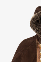Vintage Y2k Dark Brown Faux Fur Lined Embroidered Hooded Coat (2000s)