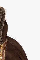 Vintage Y2k Dark Brown Faux Fur Lined Embroidered Hooded Coat (2000s)