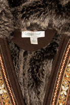 Vintage Y2k Dark Brown Faux Fur Lined Embroidered Hooded Coat (2000s)