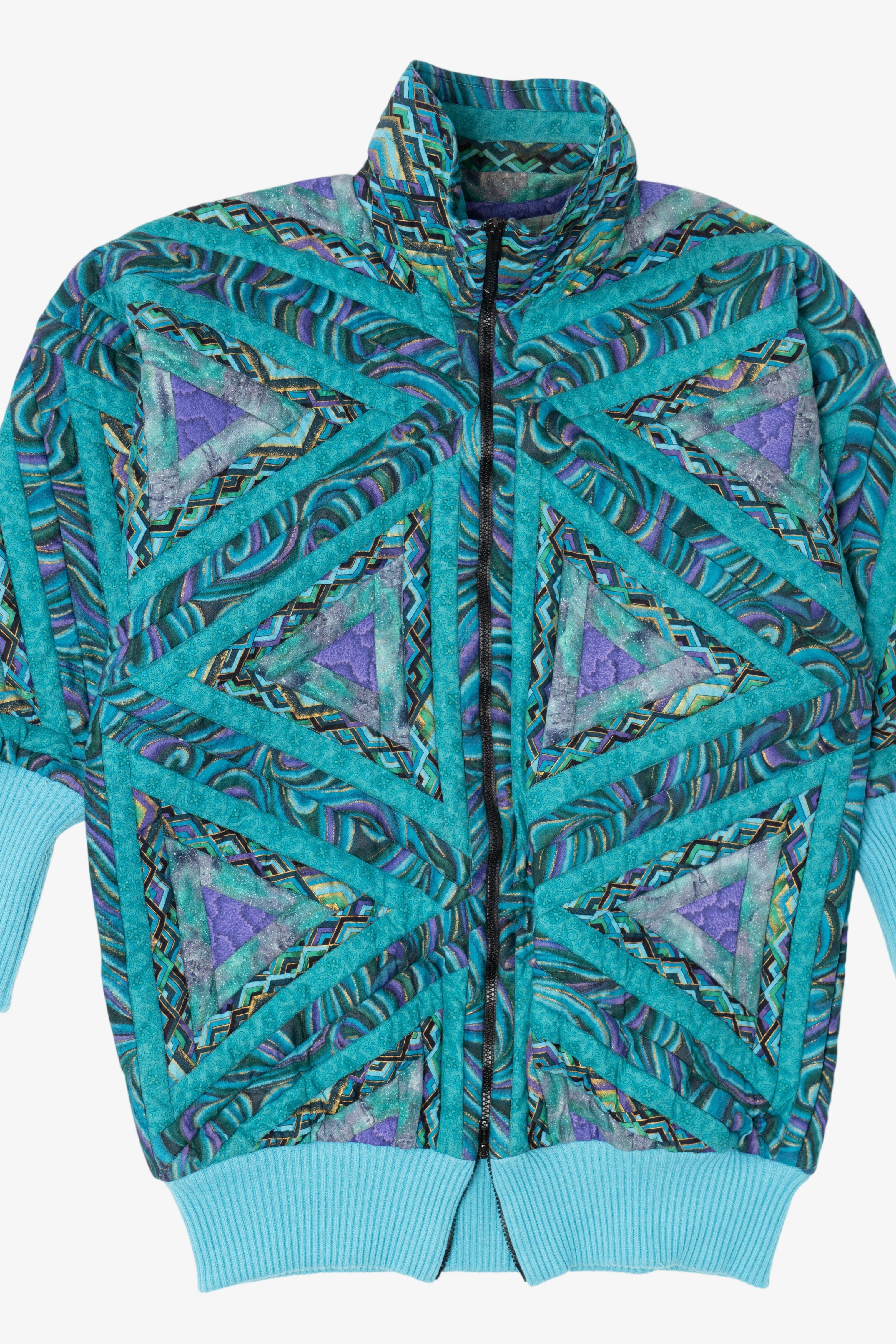 Vintage Blue Geometric Pattern Quilted Jacket (1980s)