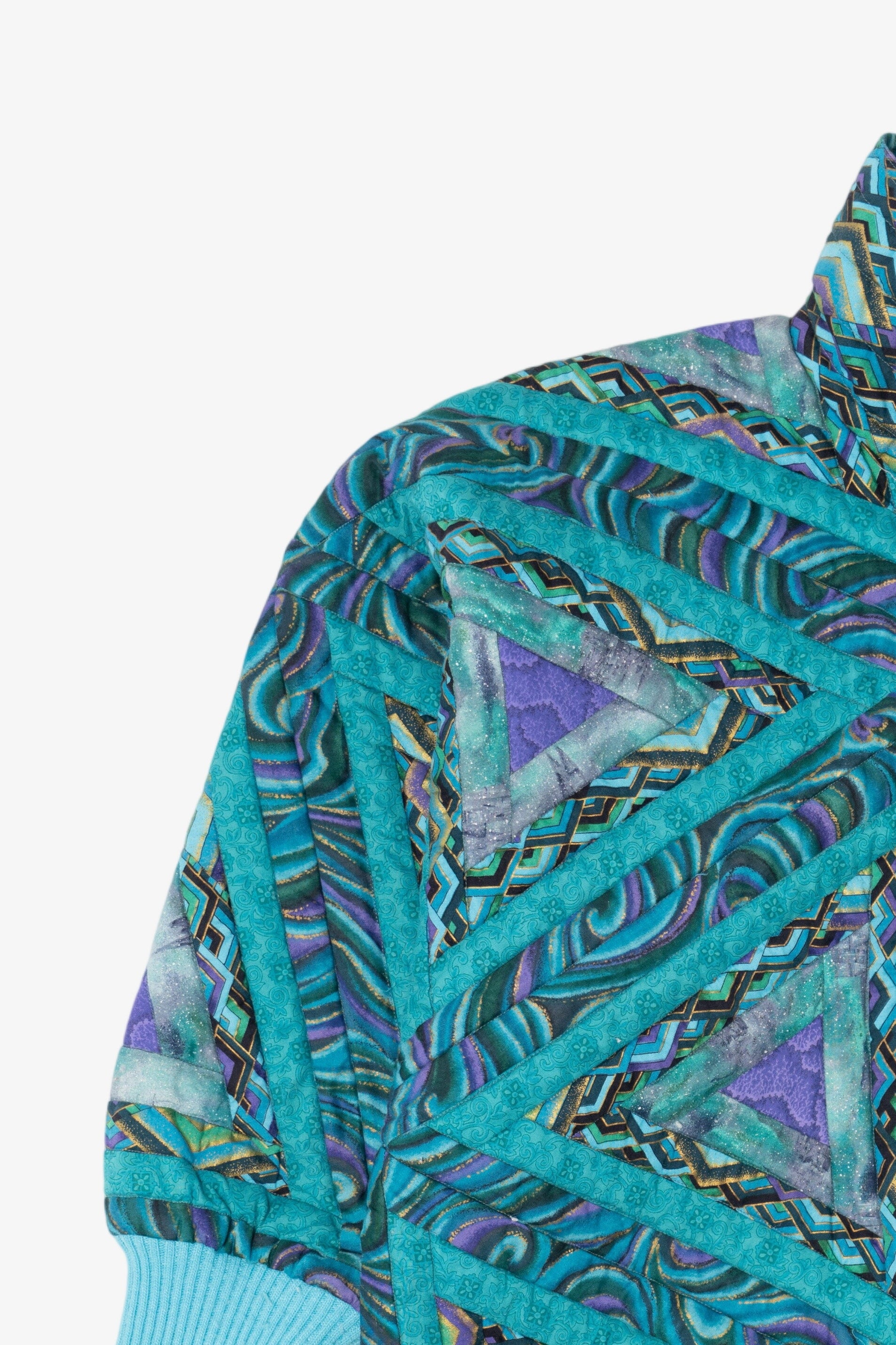 Vintage Blue Geometric Pattern Quilted Jacket (1980s)
