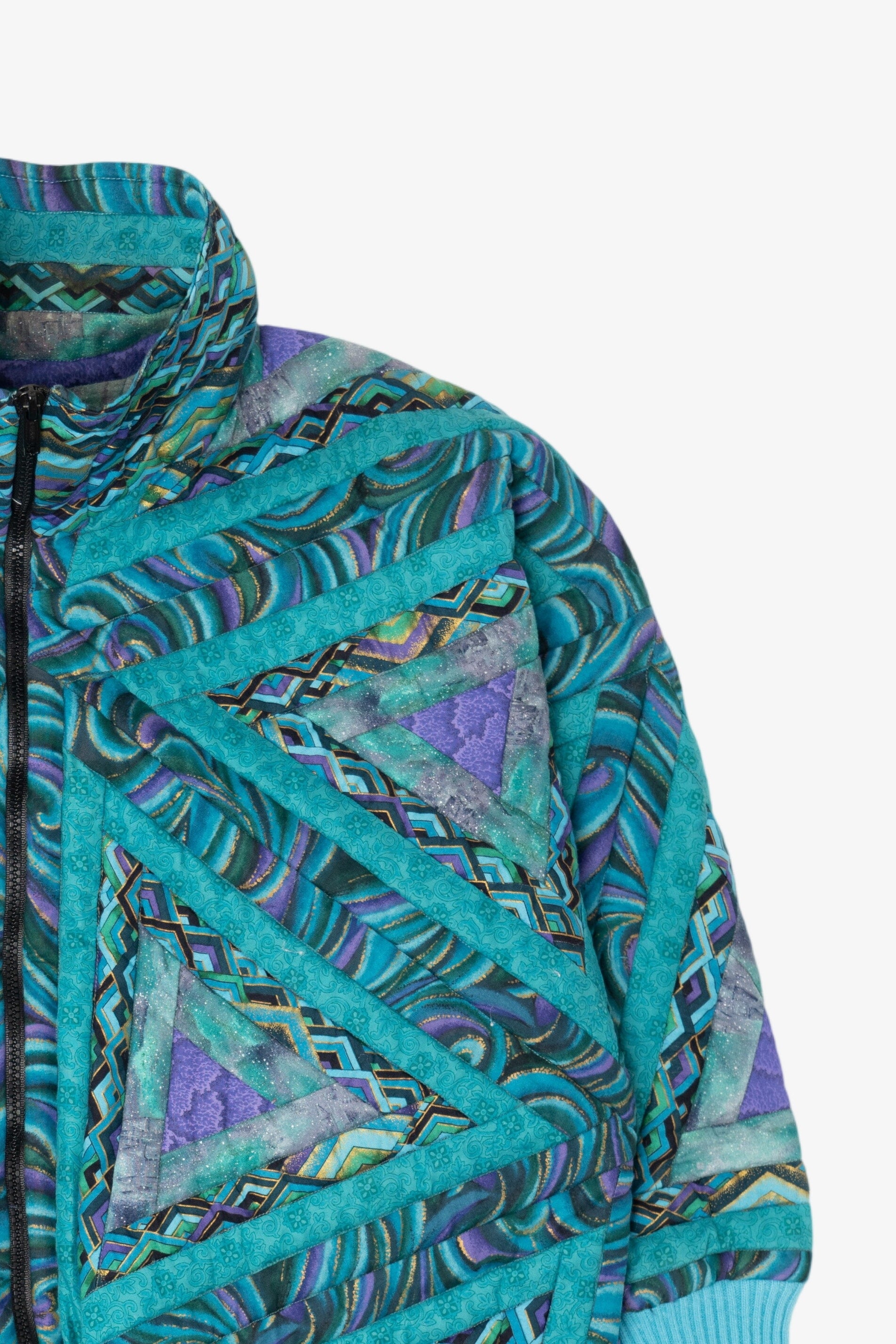 Vintage Blue Geometric Pattern Quilted Jacket (1980s)