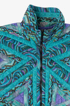 Vintage Blue Geometric Pattern Quilted Jacket (1980s)