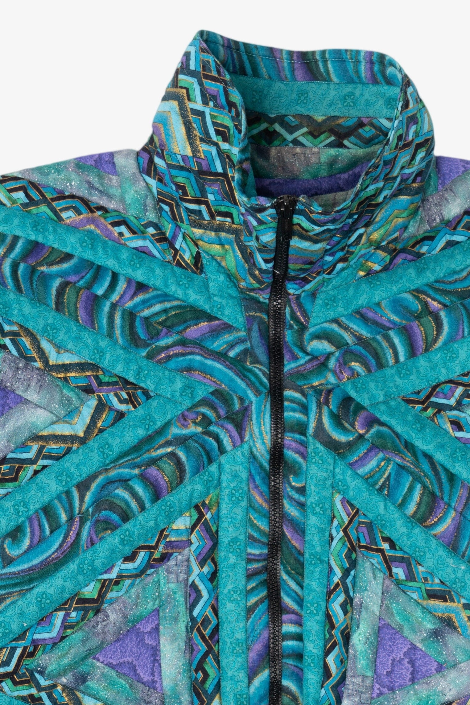 Vintage Blue Geometric Pattern Quilted Jacket (1980s)