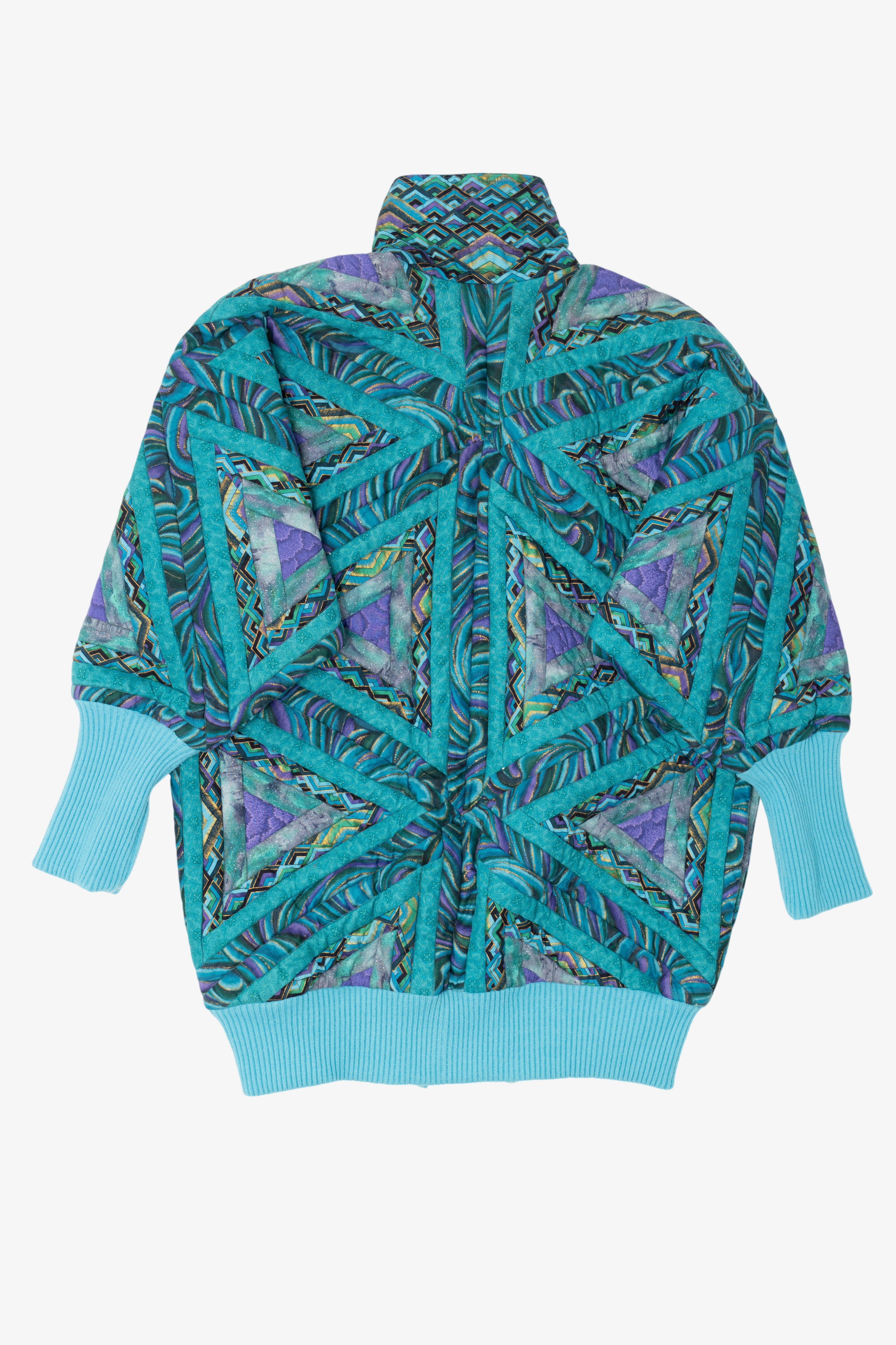 Vintage Blue Geometric Pattern Quilted Jacket (1980s)