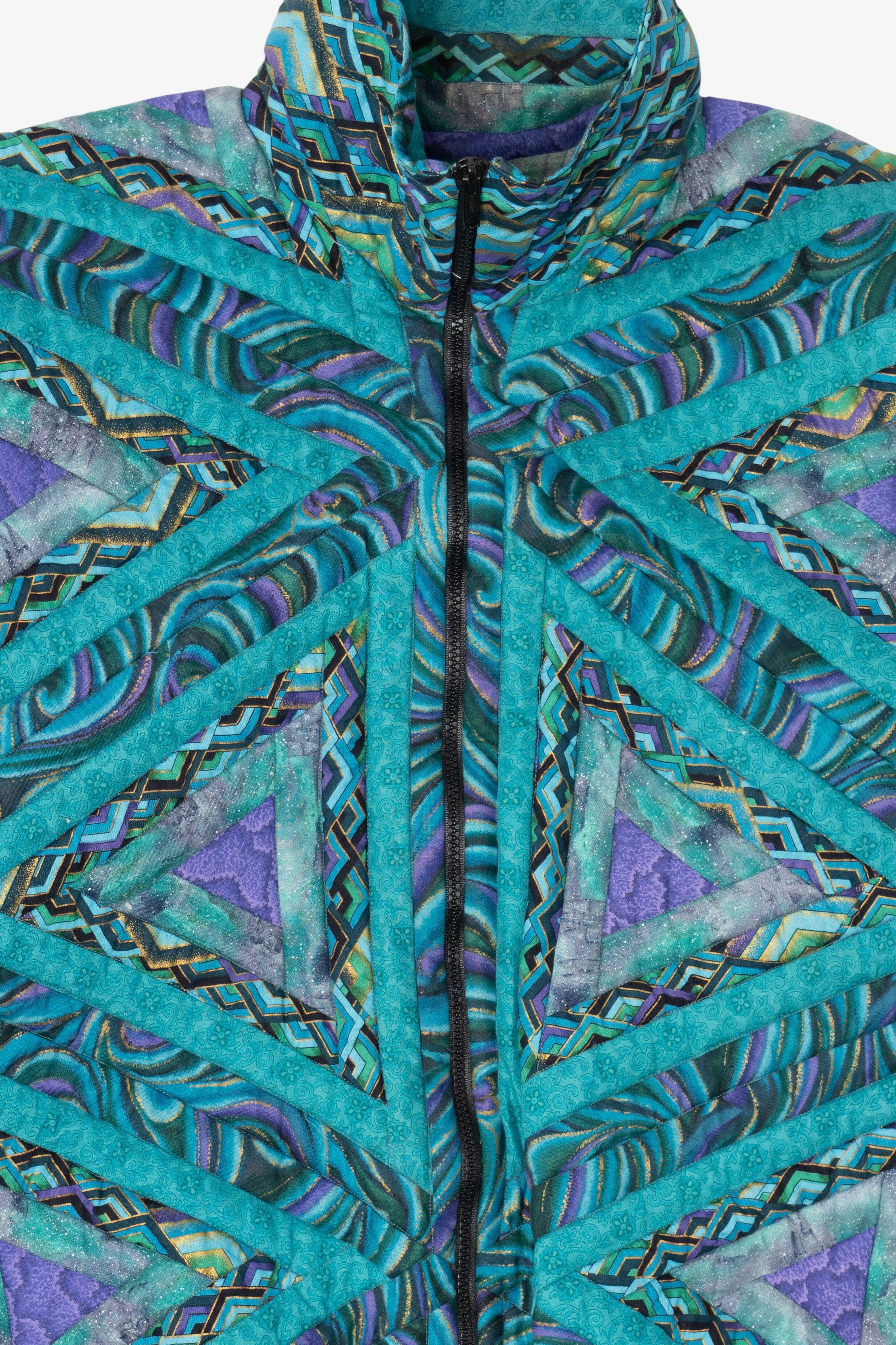 Vintage Blue Geometric Pattern Quilted Jacket (1980s)
