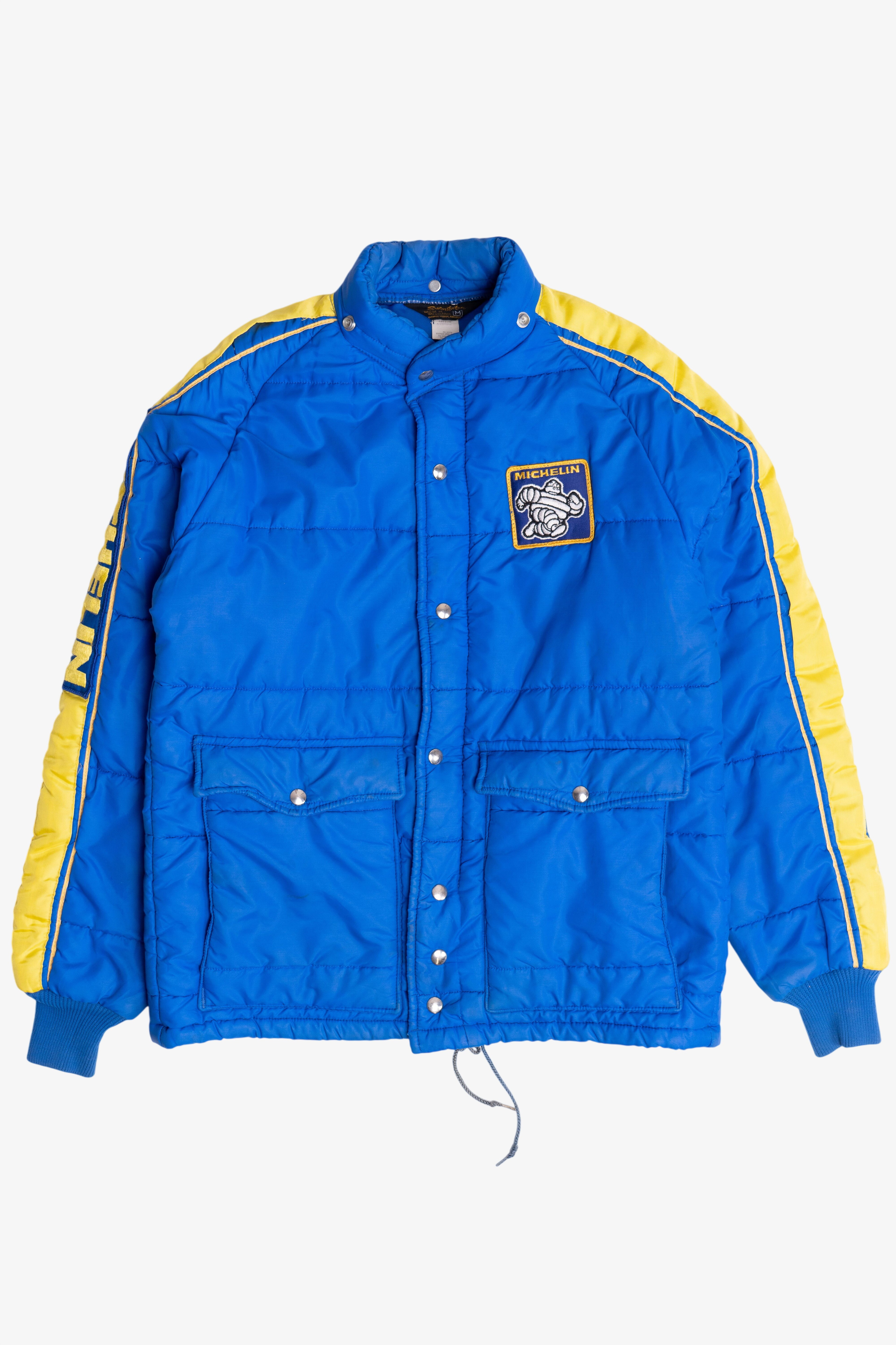 Vintage Swingster Michelin Man Patch Sleeve Spellout Puffer Jacket (1980s)