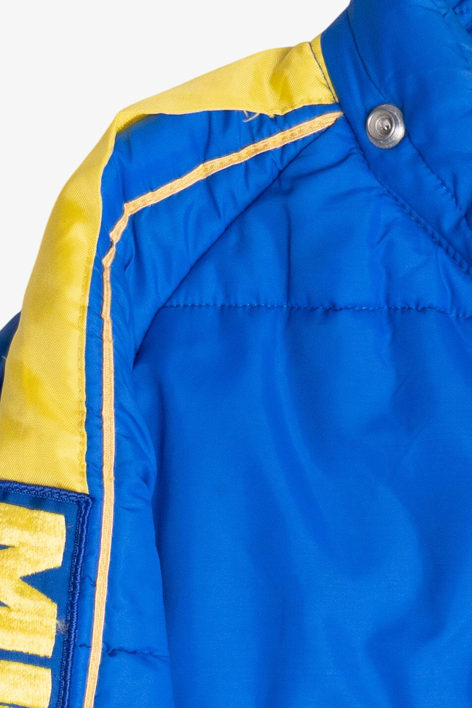 Vintage Swingster Michelin Man Patch Sleeve Spellout Puffer Jacket (1980s)