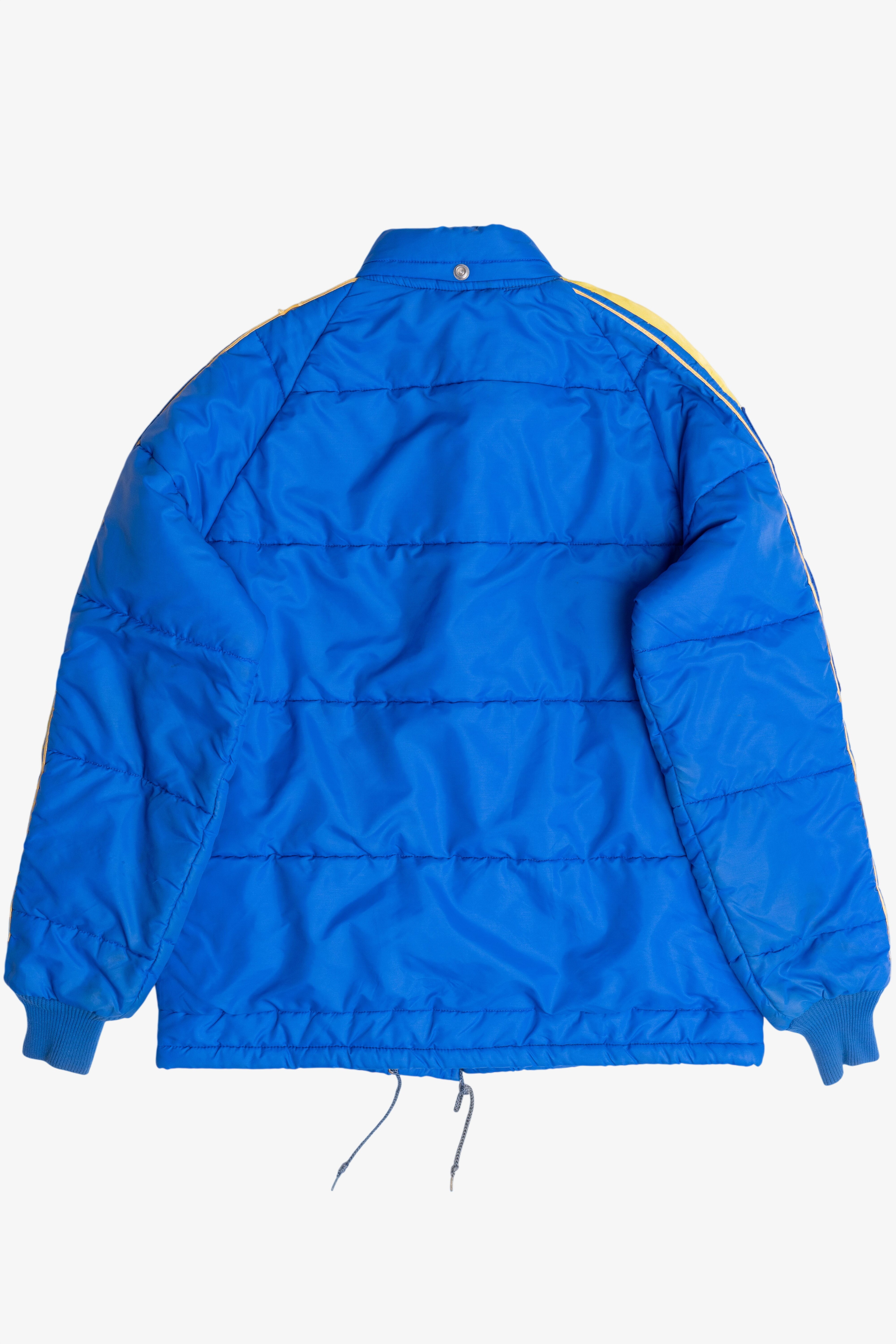Vintage Swingster Michelin Man Patch Sleeve Spellout Puffer Jacket (1980s)