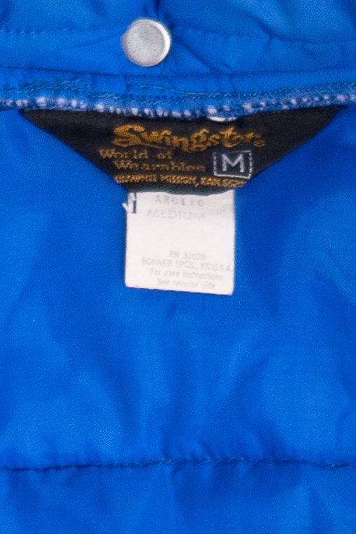 Vintage Swingster Michelin Man Patch Sleeve Spellout Puffer Jacket (1980s)