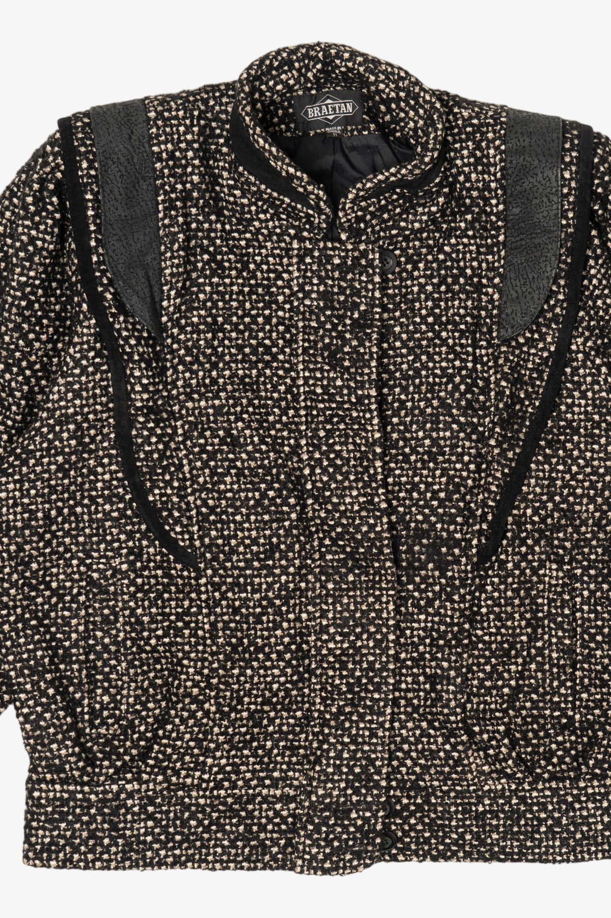 Vintage Braetan Tweed Leather Trimmed Jacket (1980s)