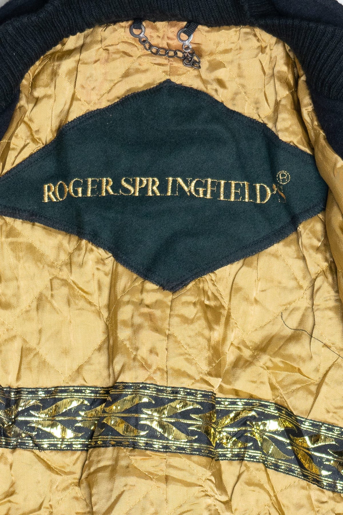Vintage Roger Springfield's Leather And Coogi-Style Knit Patchwork Bomber Jacket (1980s)
