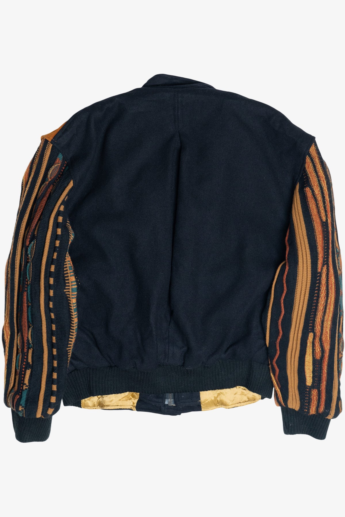 Vintage Roger Springfield's Leather And Coogi-Style Knit Patchwork Bomber Jacket (1980s)