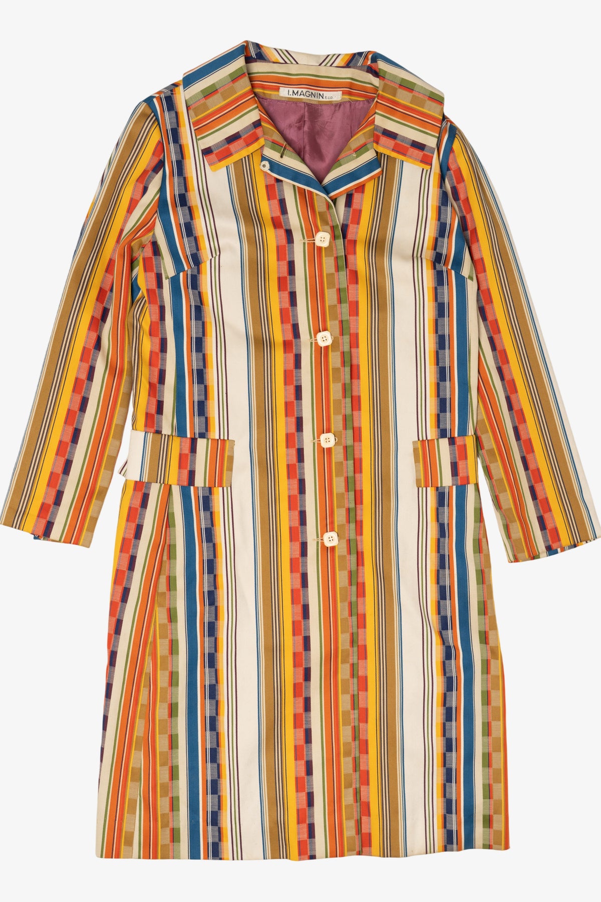 Vintage Striped Colorful I.Magnin & Co. Long Coat (1970s)