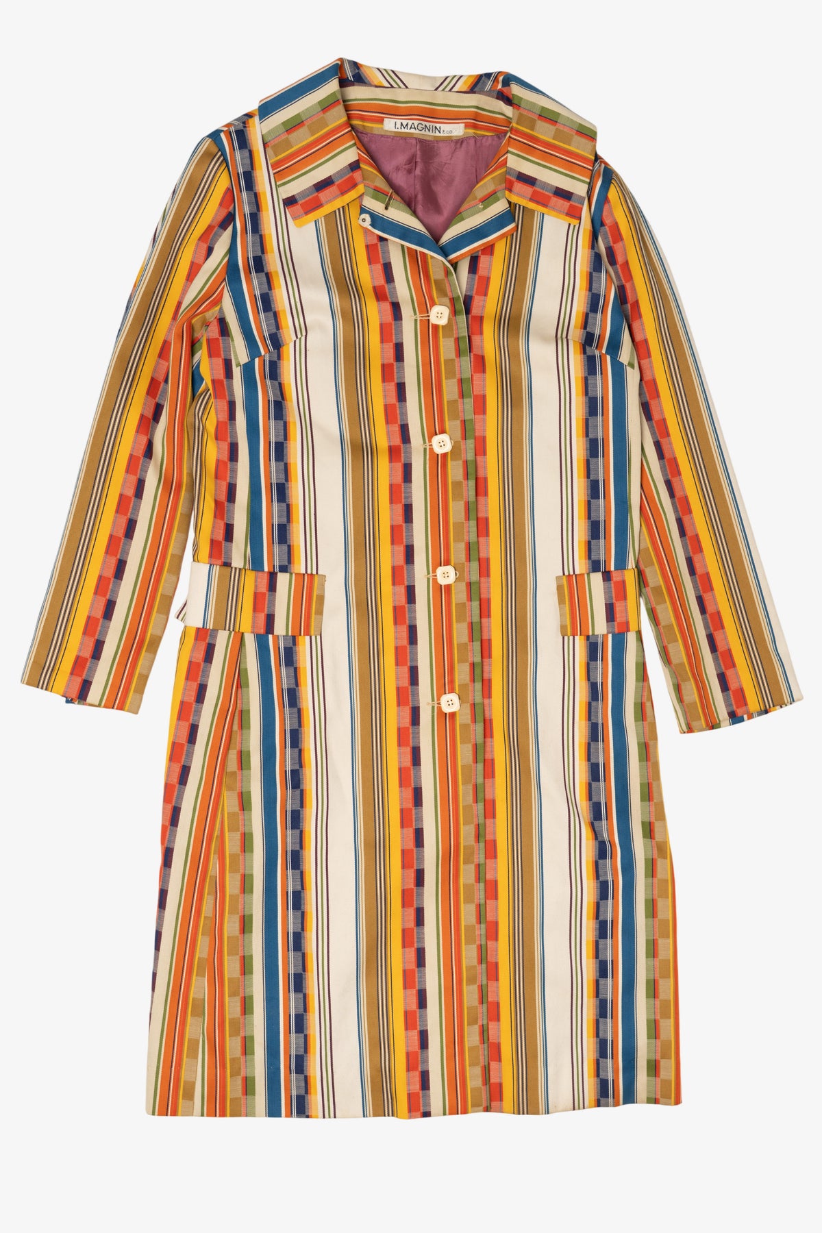 Vintage Striped Colorful I.Magnin & Co. Long Coat (1970s)