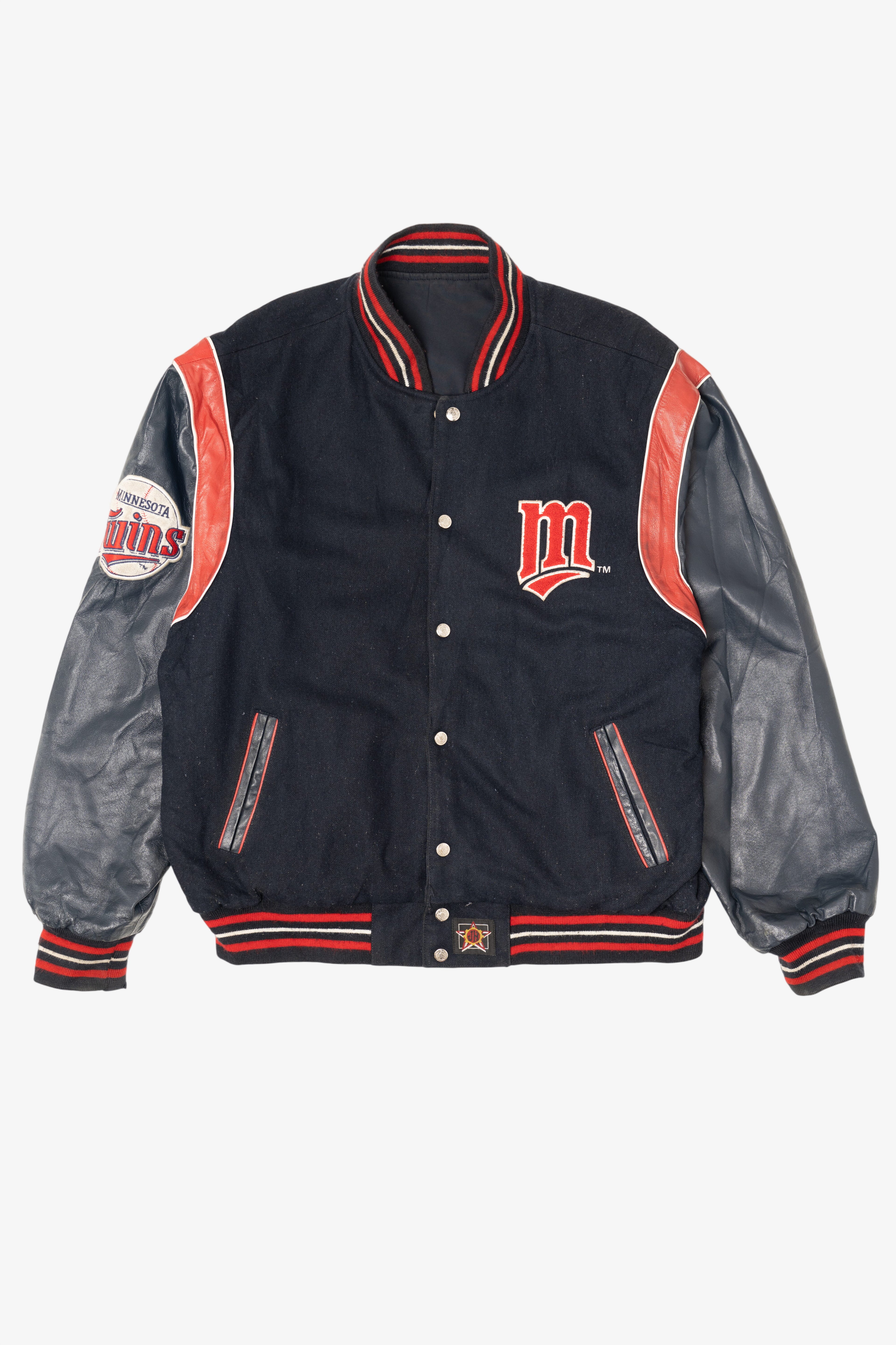 Vintage Minnesota Twins Chenille Patch Leather Sleeve Varsity Jacket (1990s)