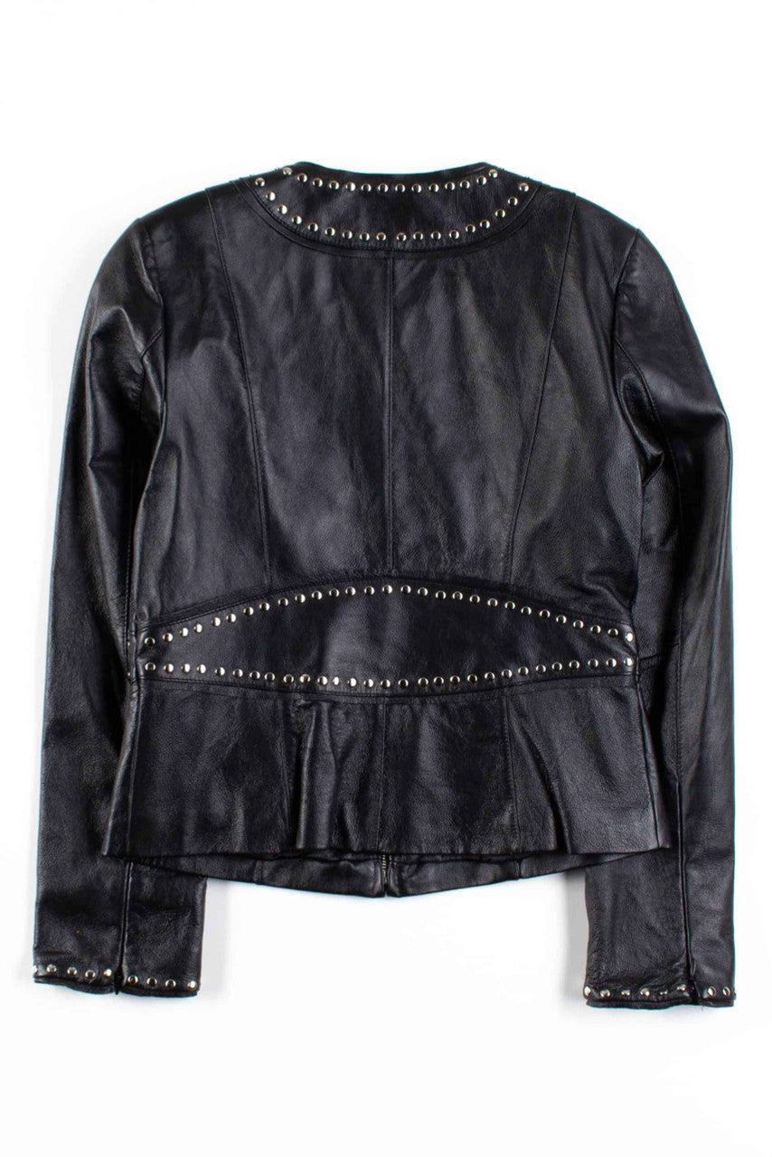 Black Studded Snake Zipper Leather Jacket