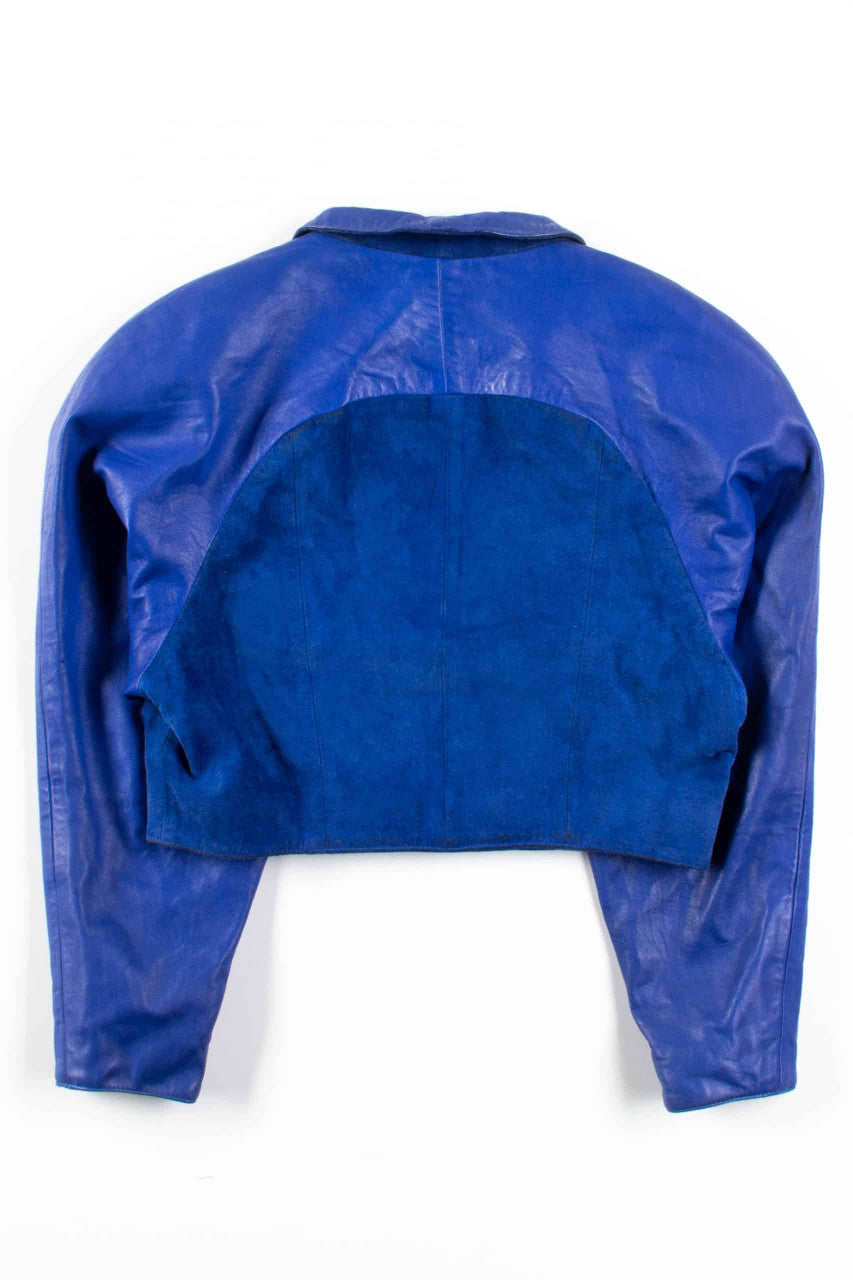 Blue Suede Leather Cropped Jacket