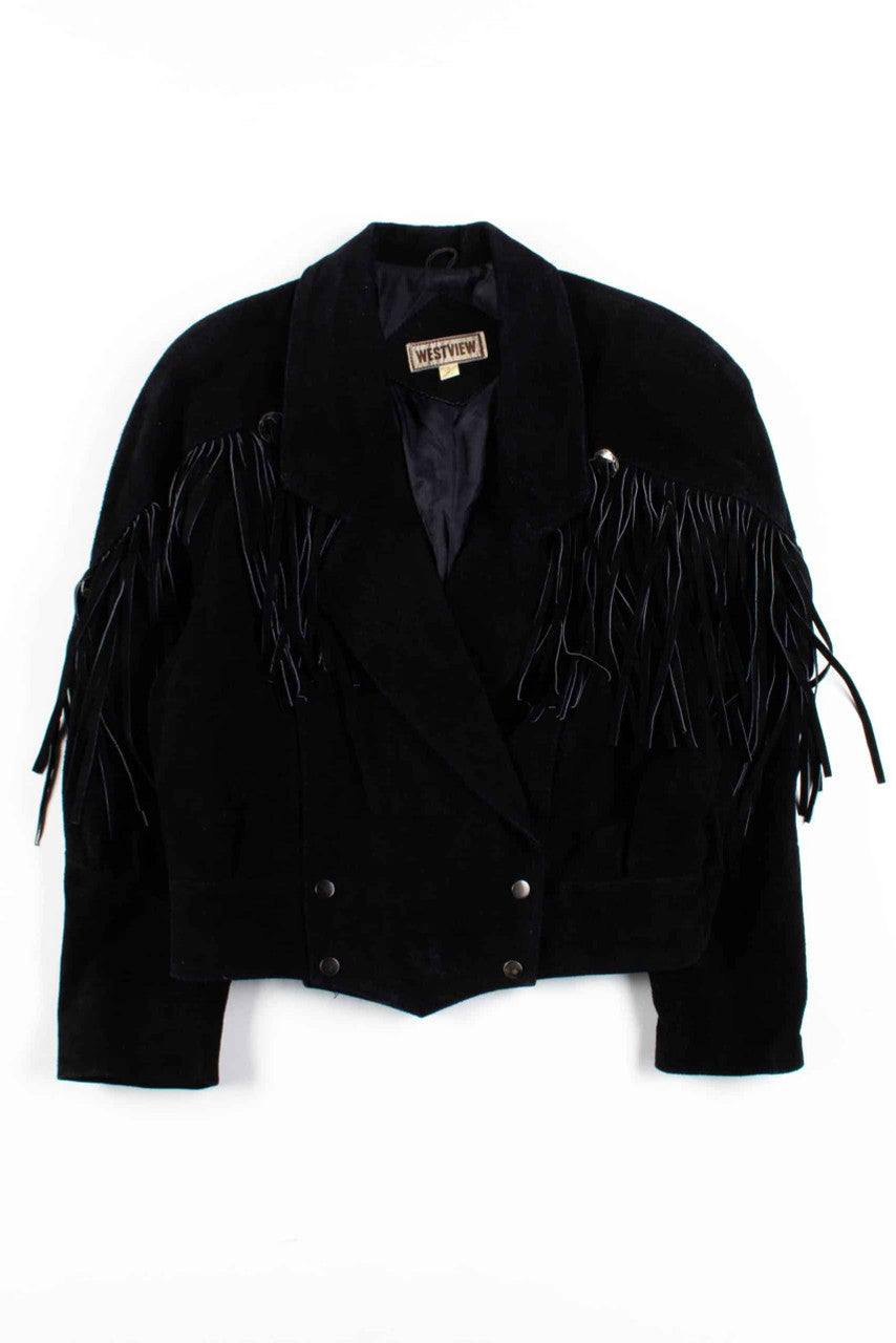 Black Suede Fringe Leather Jacket
