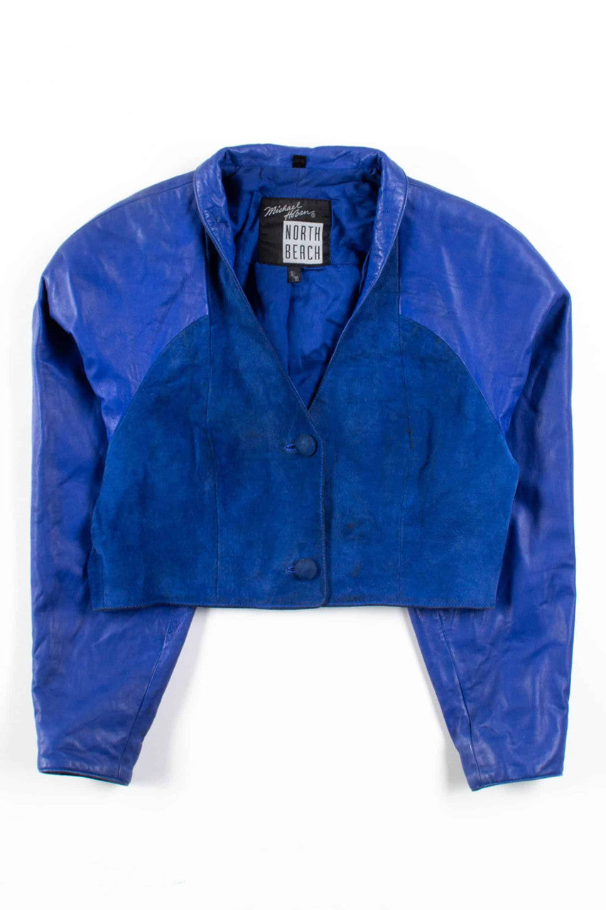 Blue Suede Leather Cropped Jacket