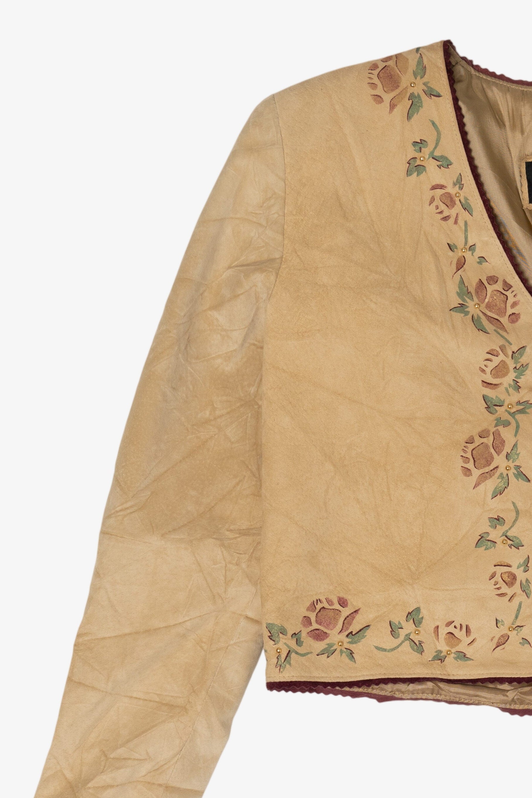 Vintage Patricia Wolf Hand Beige Suede Painted Leather Jacket (1990s)