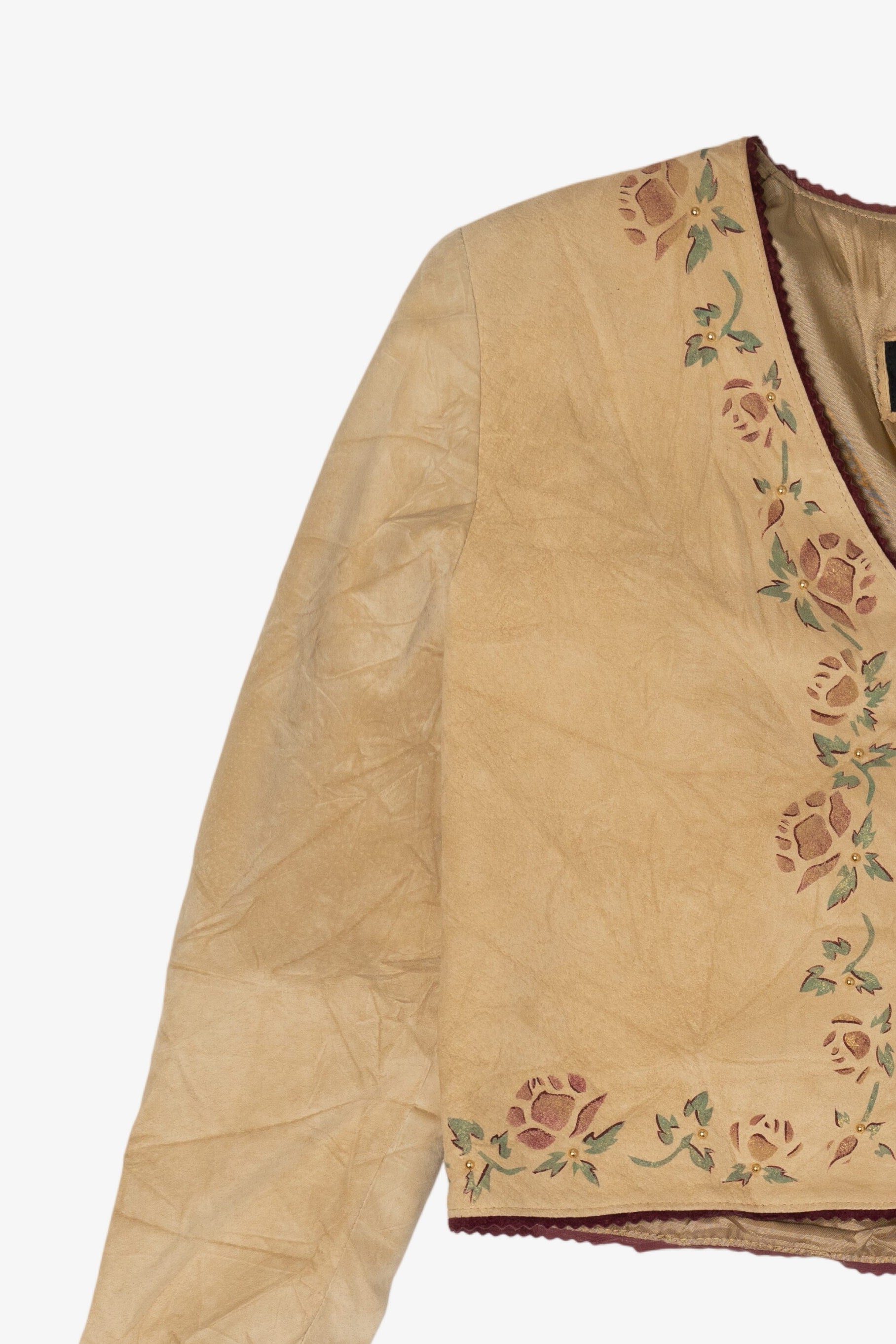 Vintage Patricia Wolf Hand Beige Suede Painted Leather Jacket (1990s)