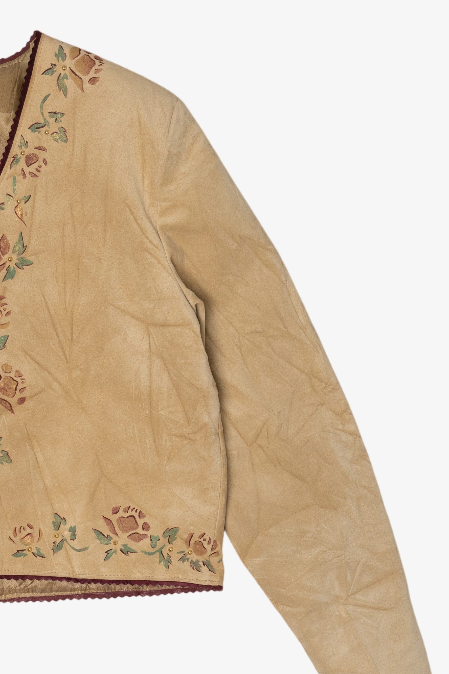Vintage Patricia Wolf Hand Beige Suede Painted Leather Jacket (1990s)