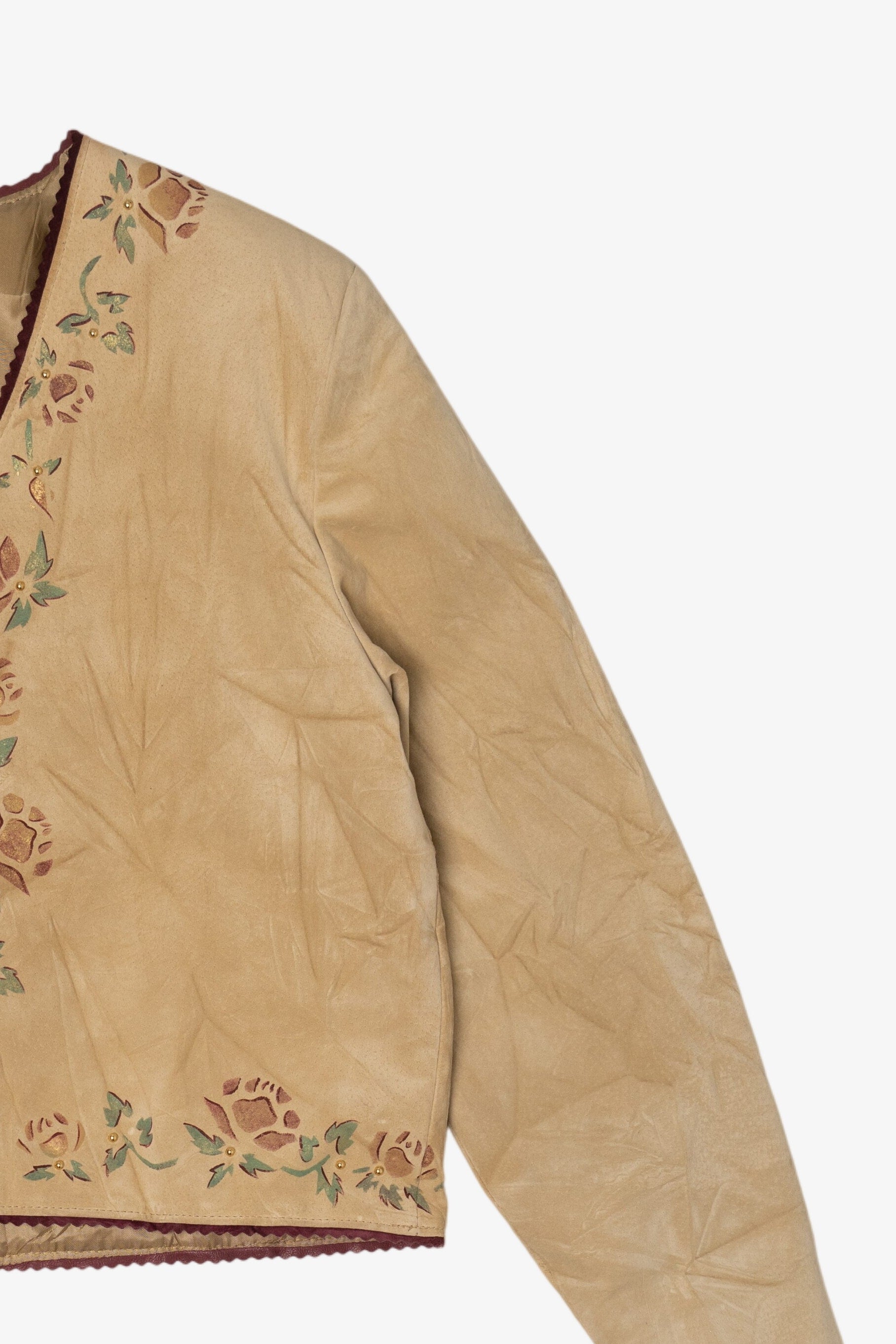 Vintage Patricia Wolf Hand Beige Suede Painted Leather Jacket (1990s)