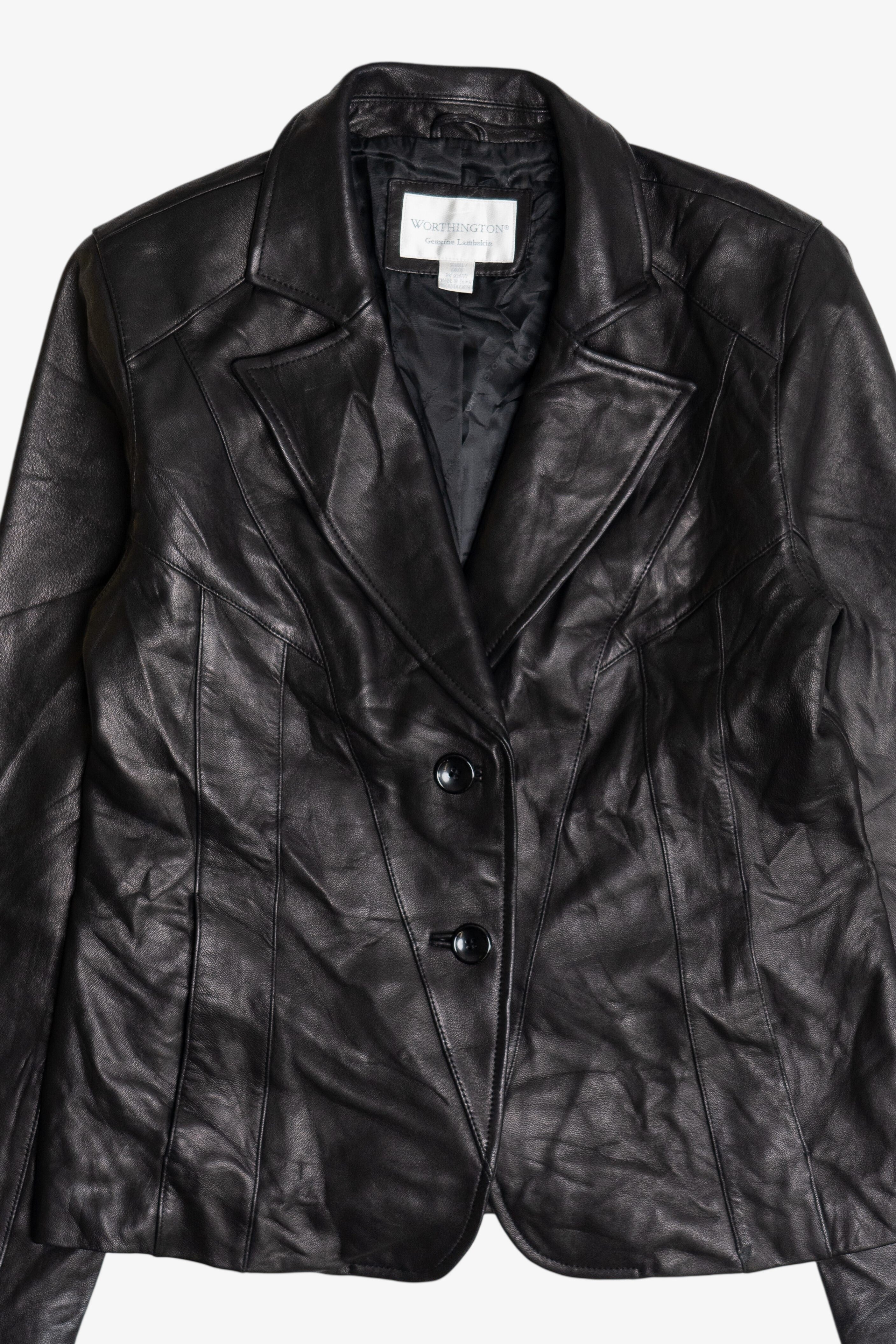 Vintage Worthington Genuine Lambskin Black Leather Blazer (2000s)