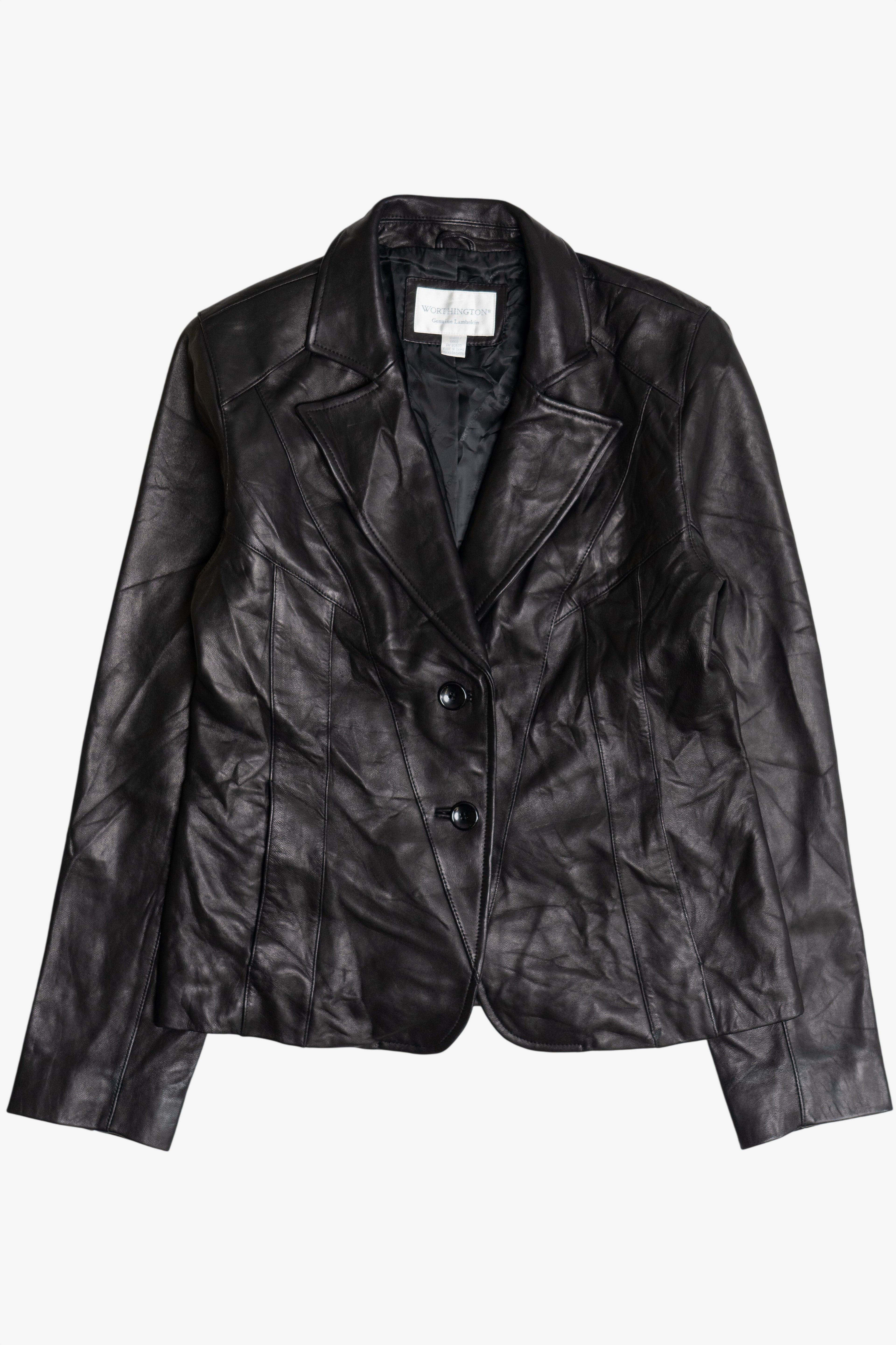 Vintage Worthington Genuine Lambskin Black Leather Blazer (2000s)