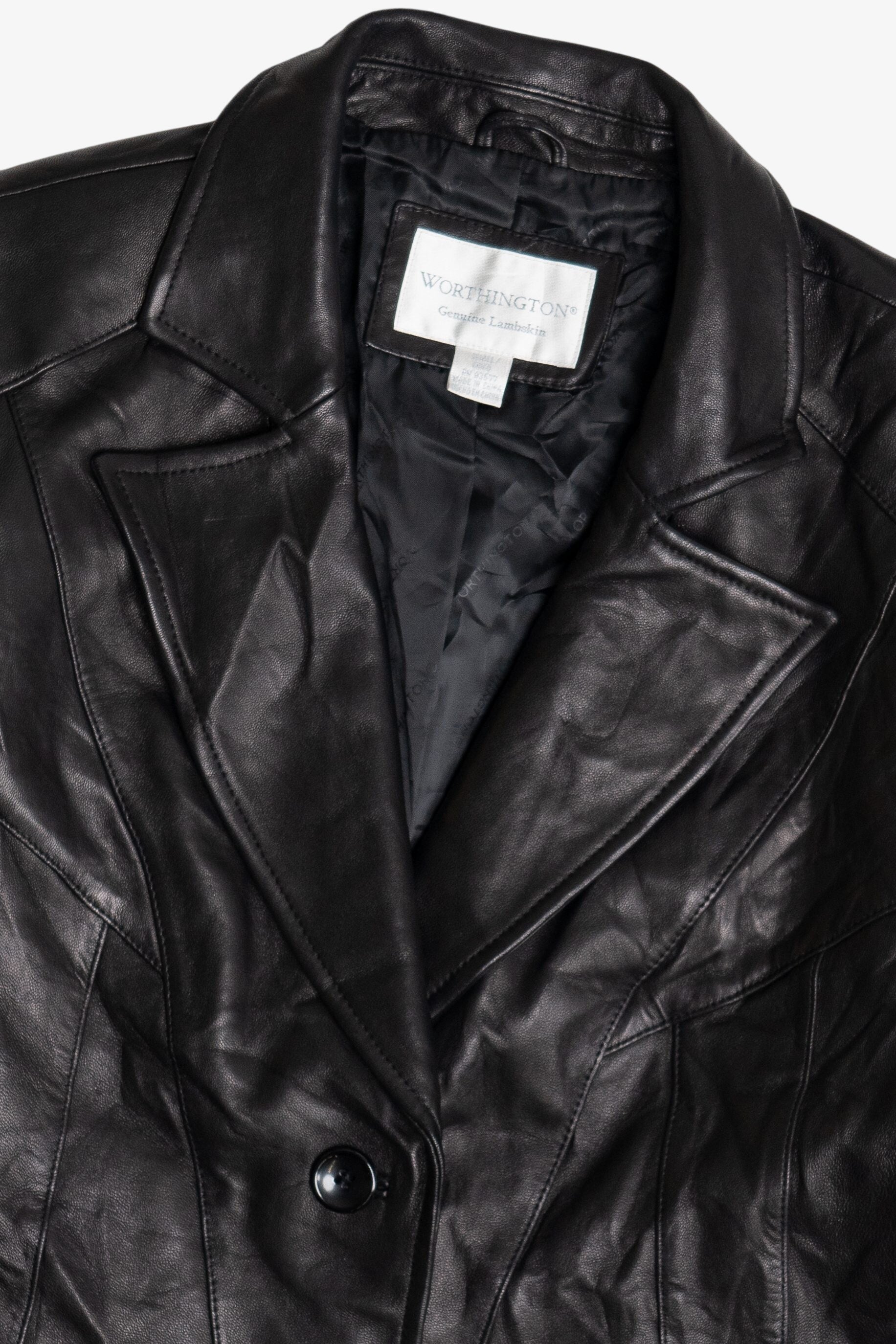 Vintage Worthington Genuine Lambskin Black Leather Blazer (2000s)