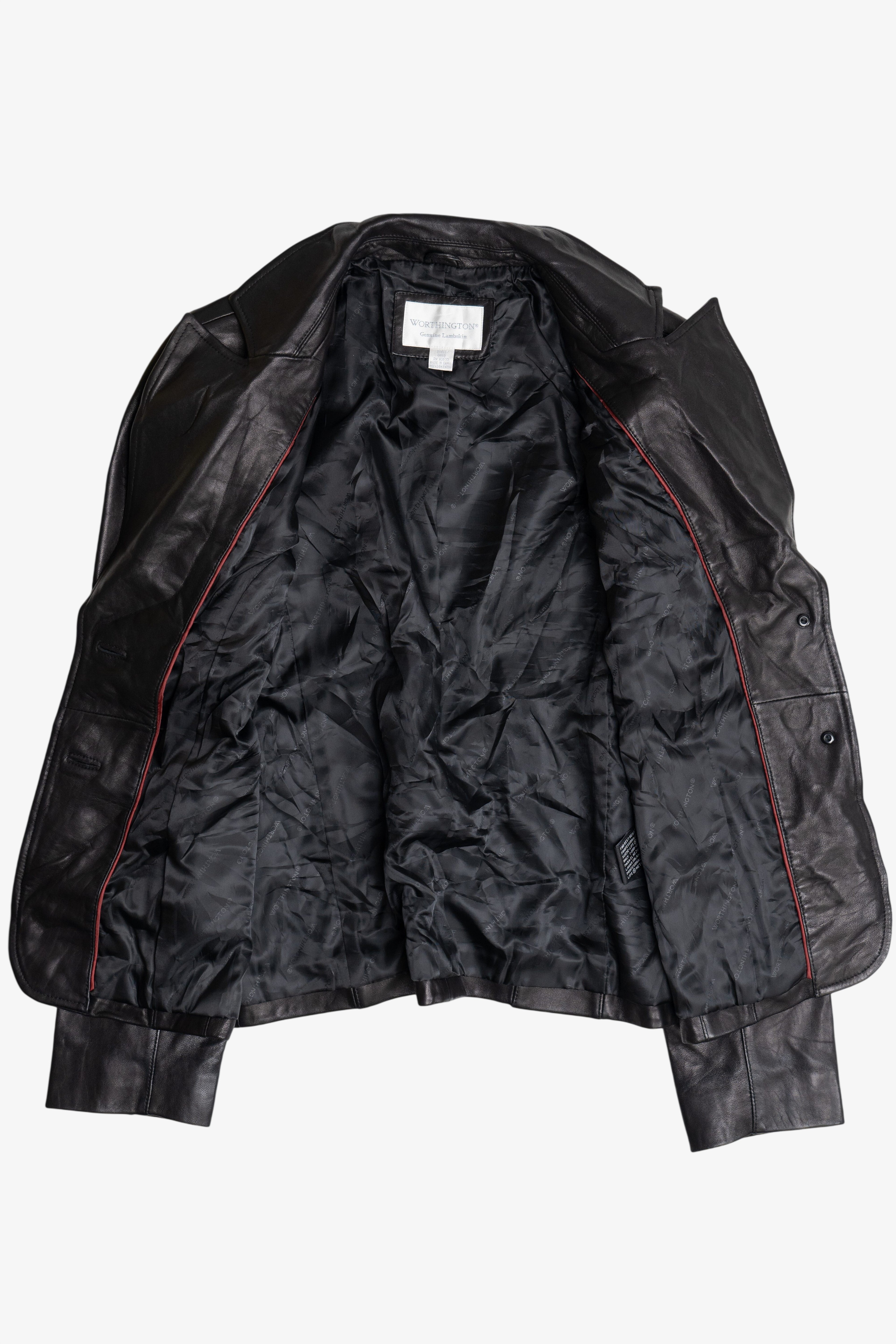 Vintage Worthington Genuine Lambskin Black Leather Blazer (2000s)