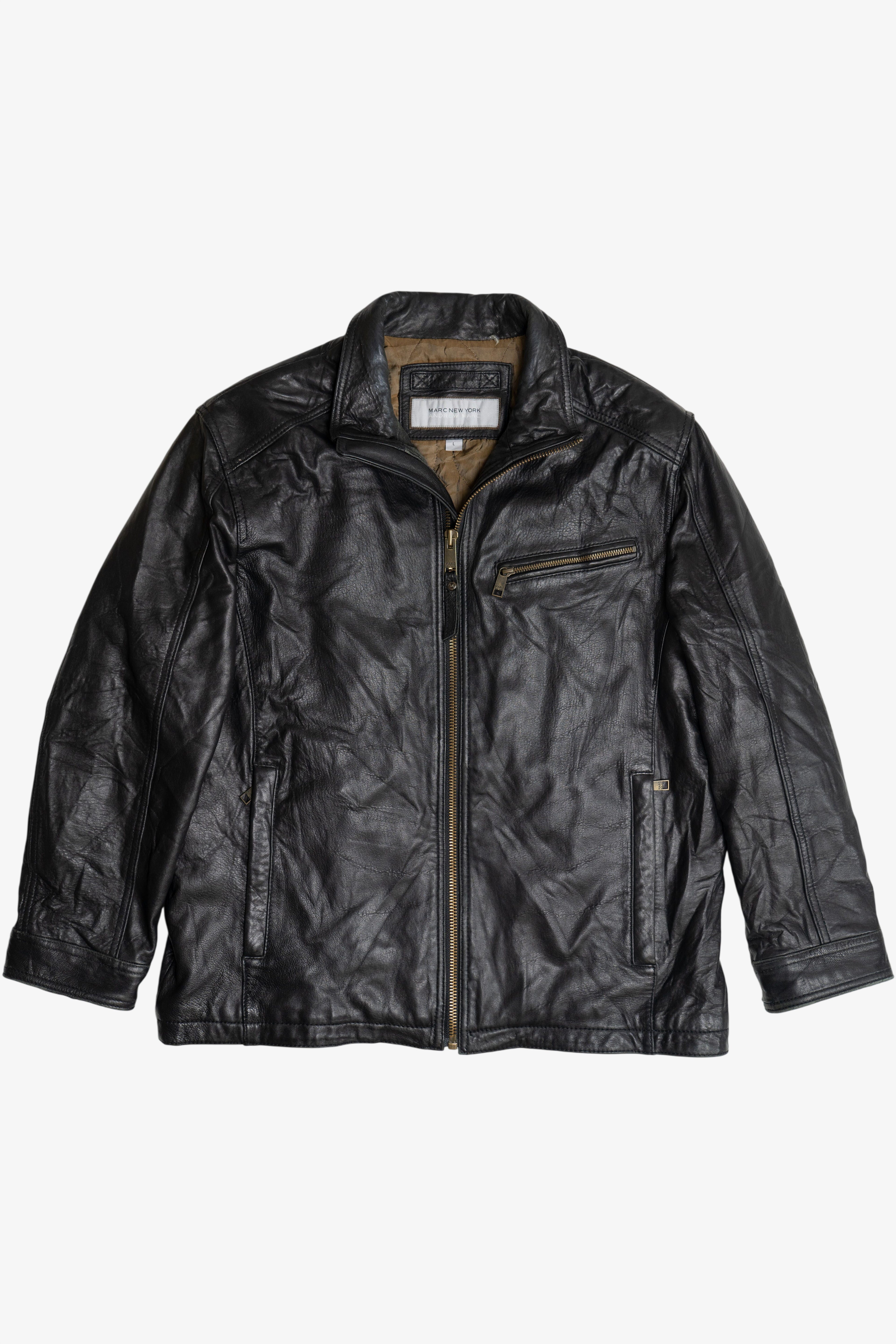 Vintage Andrew Marc Lined Leather Motorcycle Jacket (2000s)