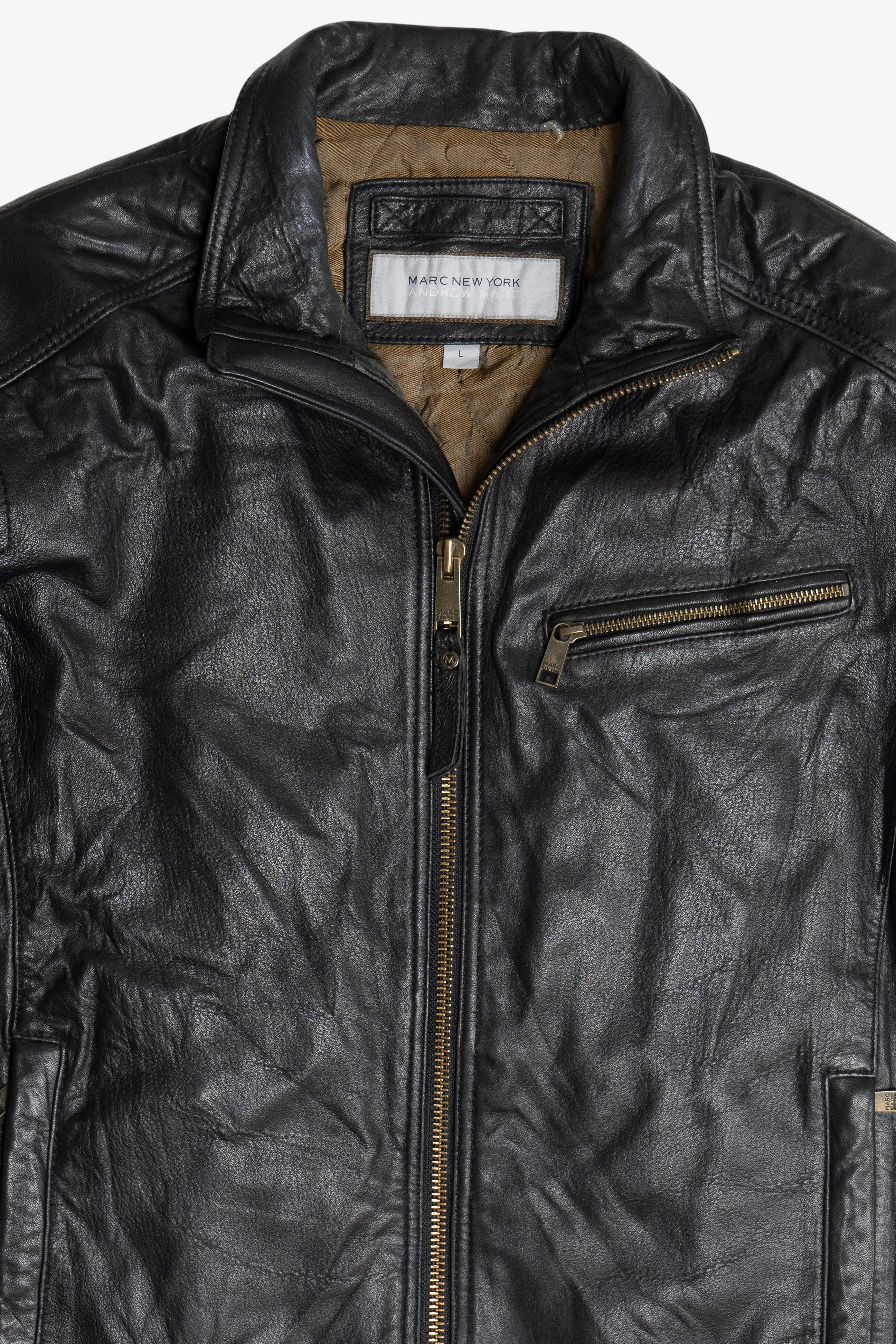 Vintage Andrew Marc Lined Leather Motorcycle Jacket (2000s)