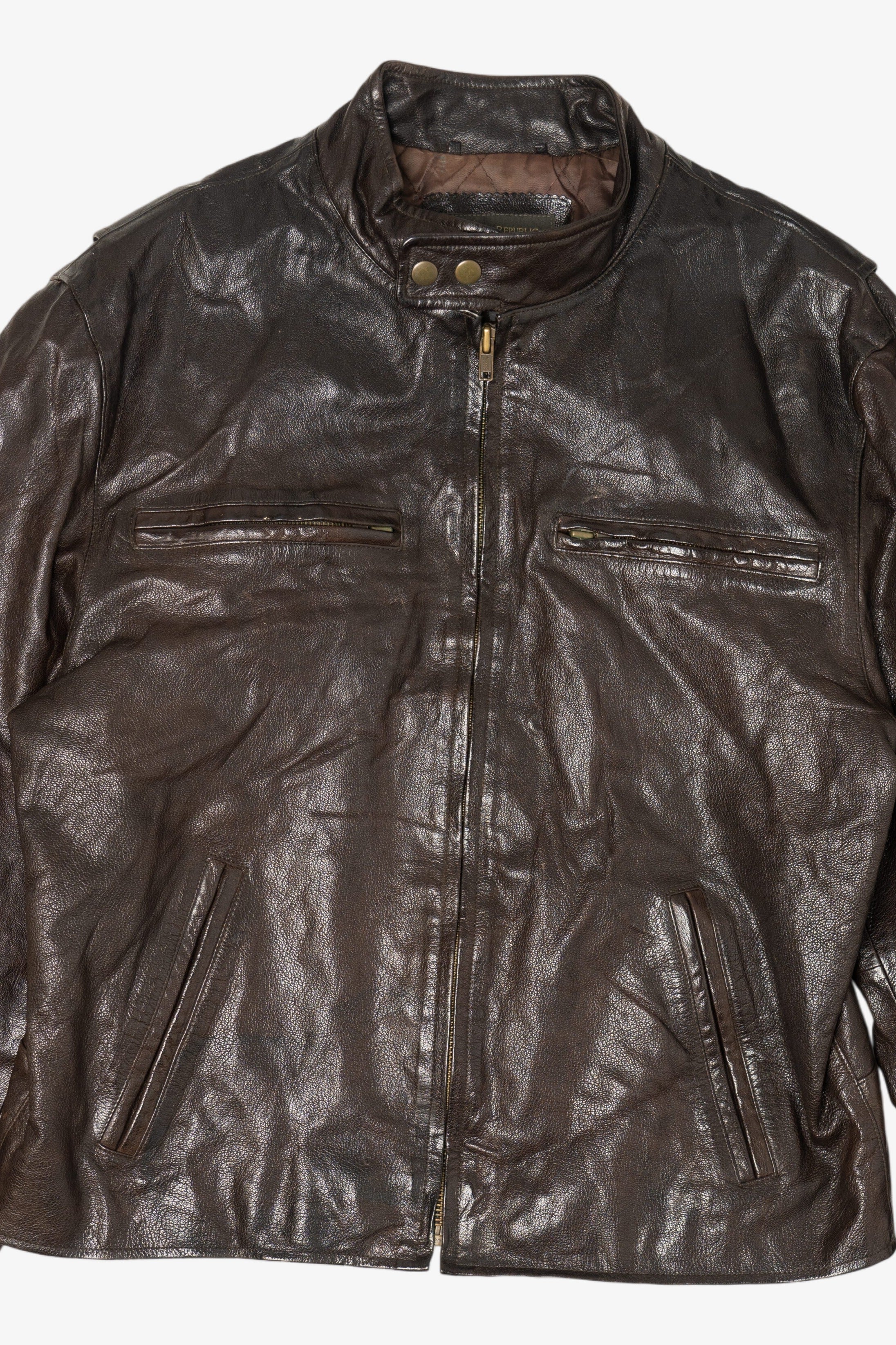 Vintage Dark Brown Banana Republic Leather Racer Jacket (1990s)