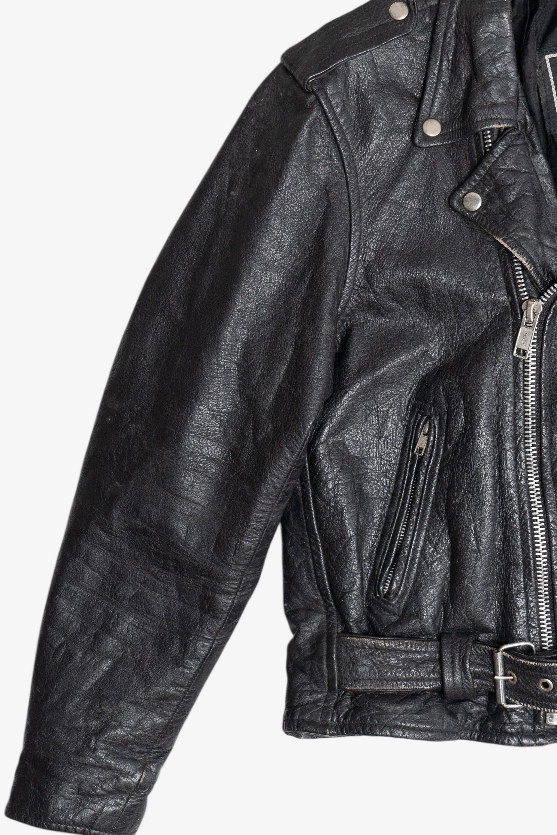 Vintage Unik International Inc. Distressed Leather Motorcycle Jacket (1990s)