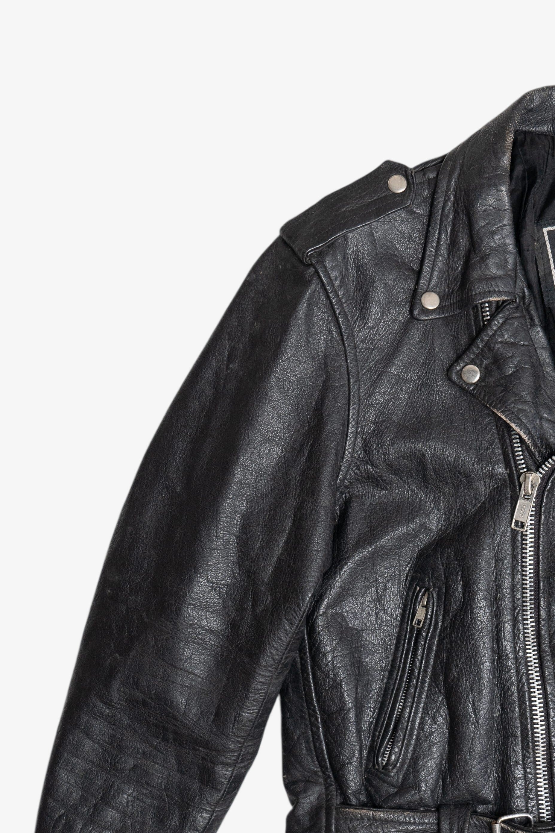 Vintage Unik International Inc. Distressed Leather Motorcycle Jacket (1990s)