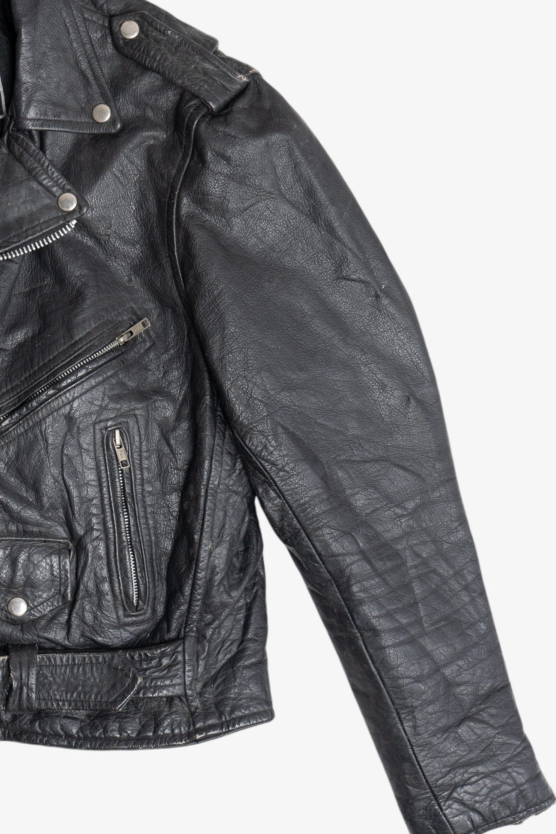 Vintage Unik International Inc. Distressed Leather Motorcycle Jacket (1990s)