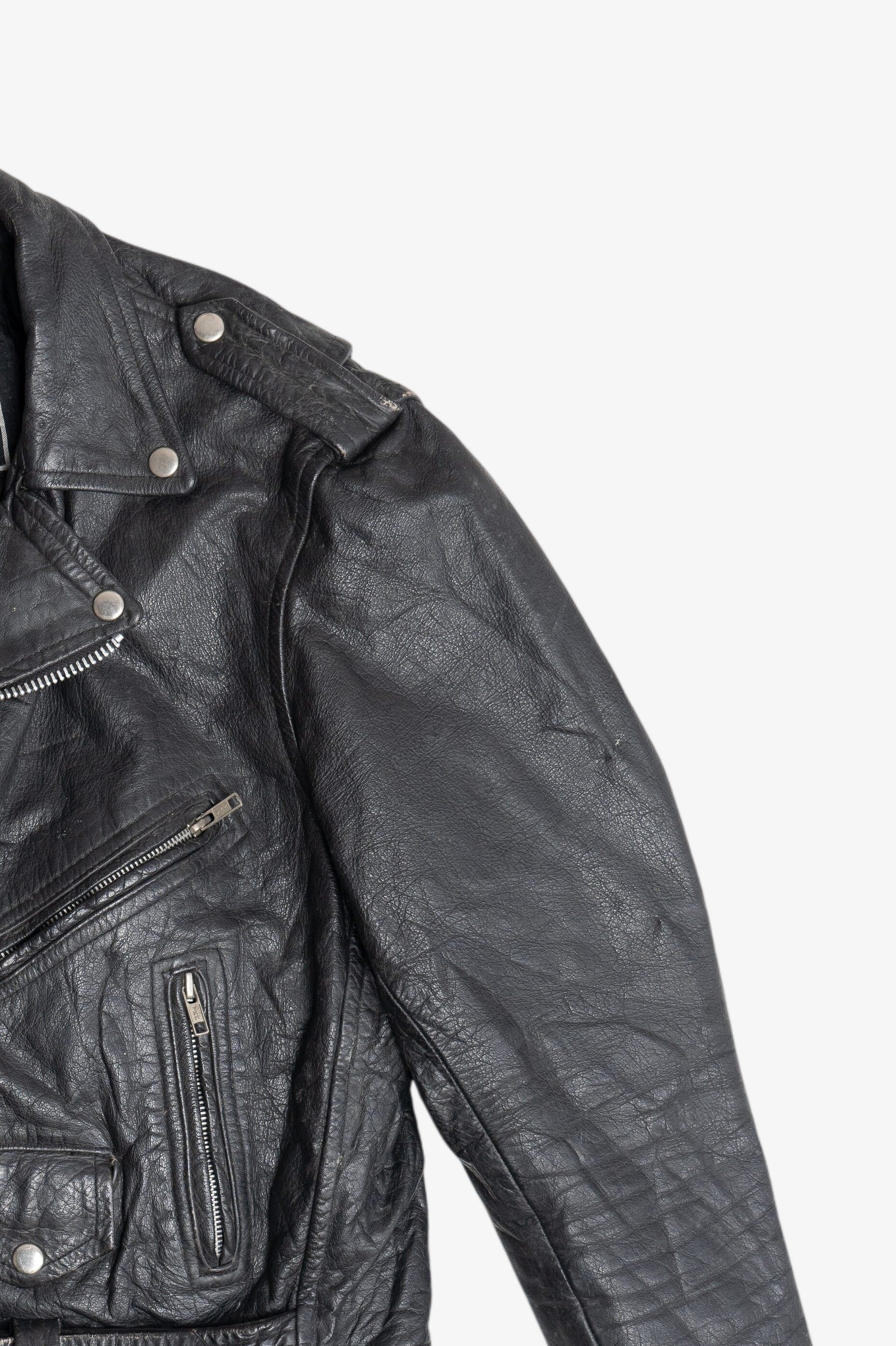Vintage Unik International Inc. Distressed Leather Motorcycle Jacket (1990s)