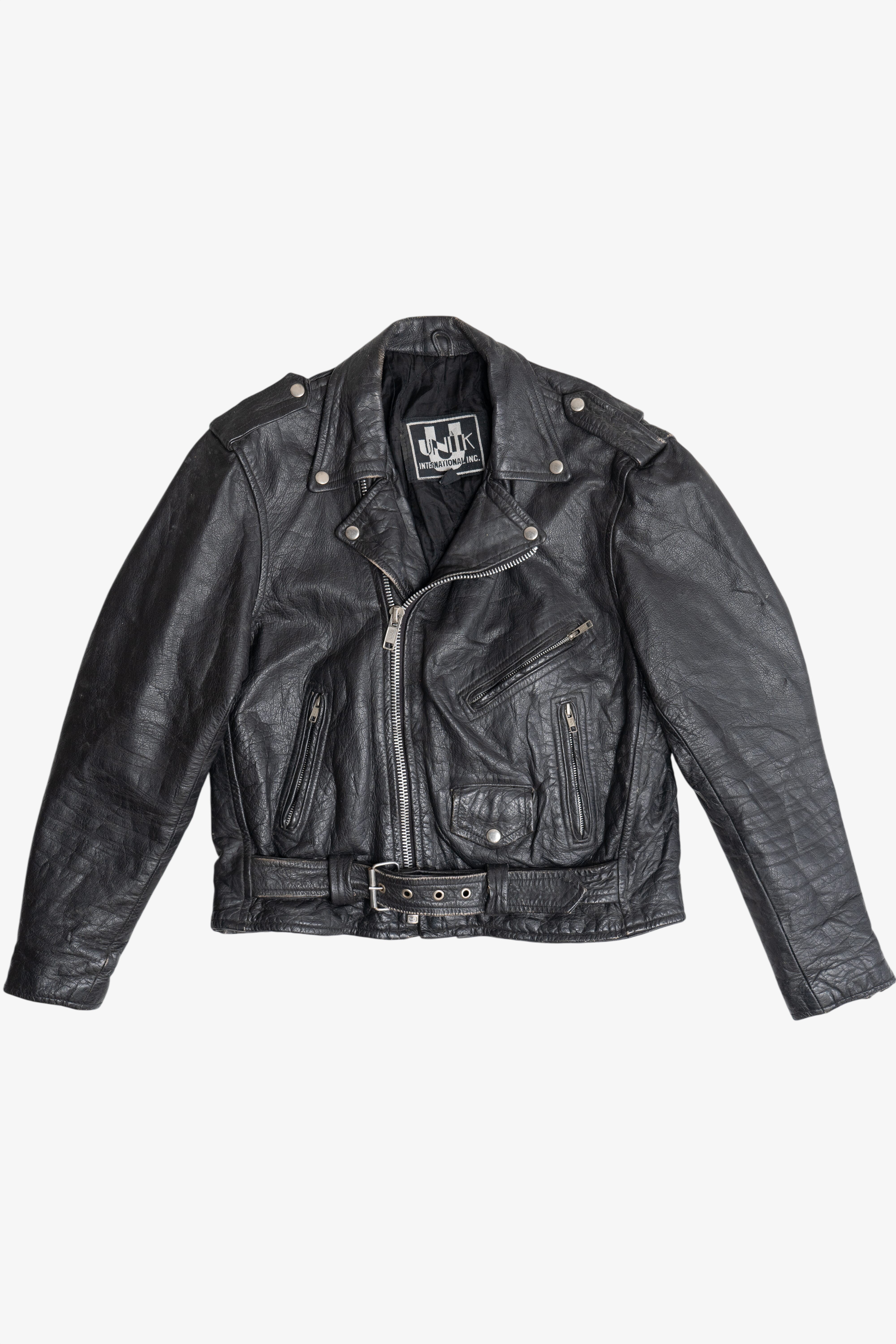 Vintage Unik International Inc. Distressed Leather Motorcycle Jacket (1990s)