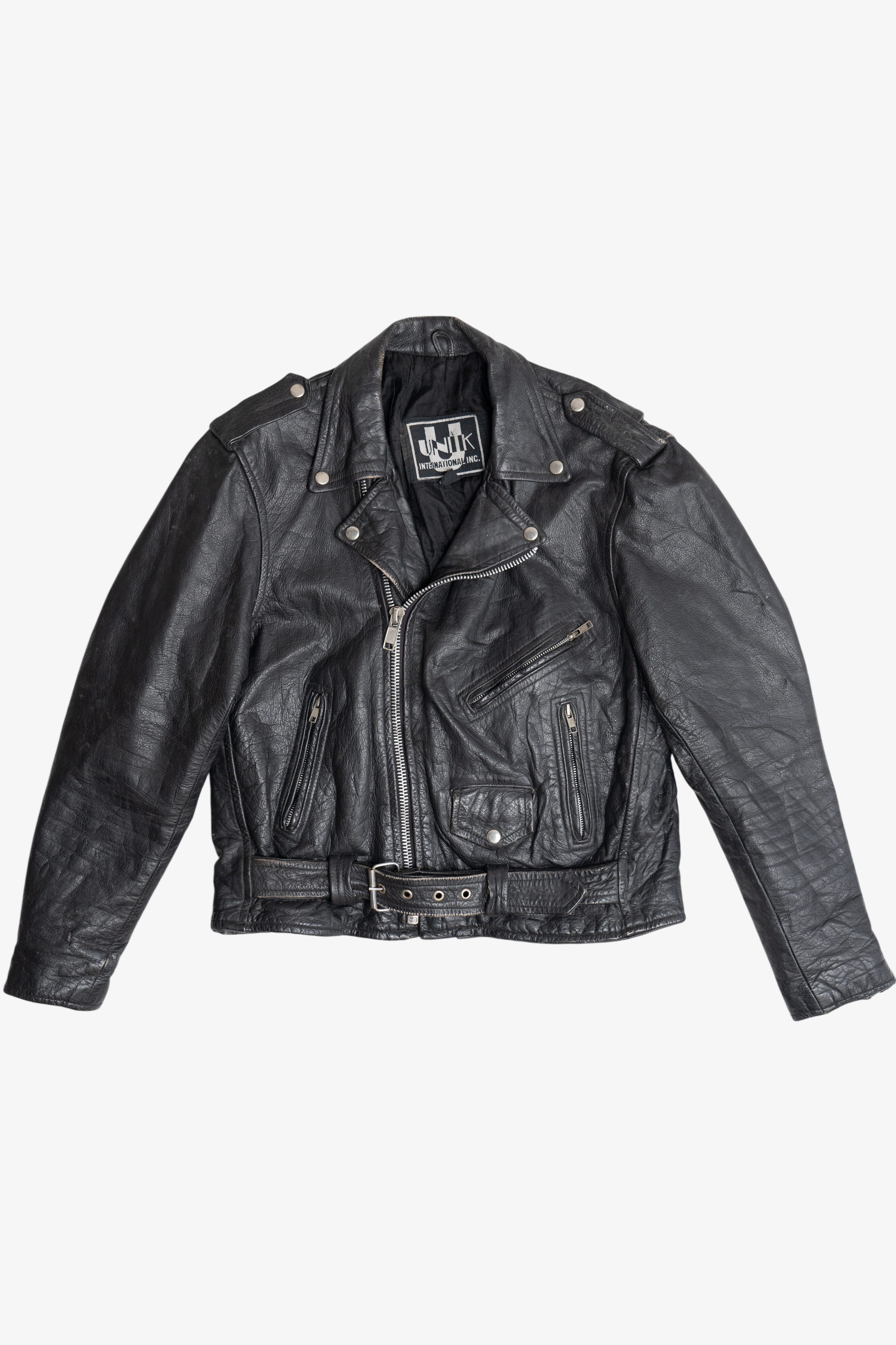 Vintage Unik International Inc. Distressed Leather Motorcycle Jacket (1990s)