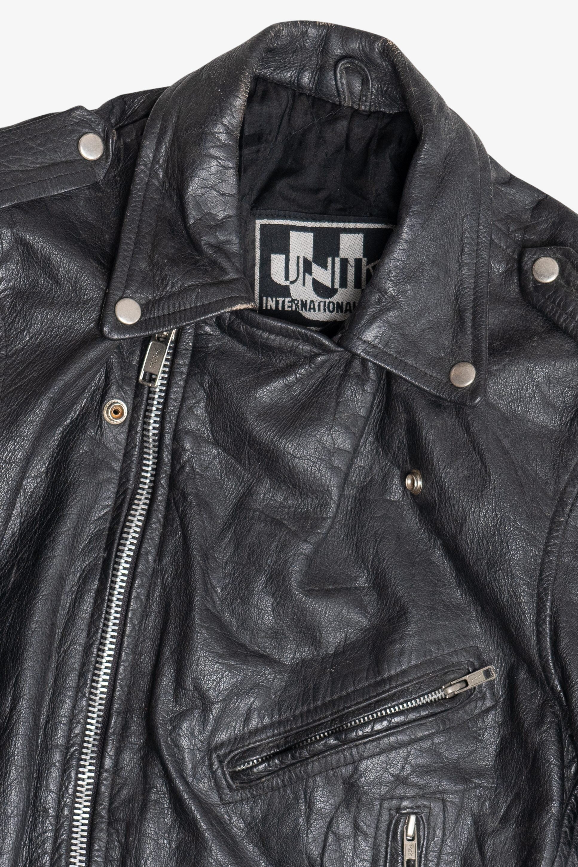 Vintage Unik International Inc. Distressed Leather Motorcycle Jacket (1990s)