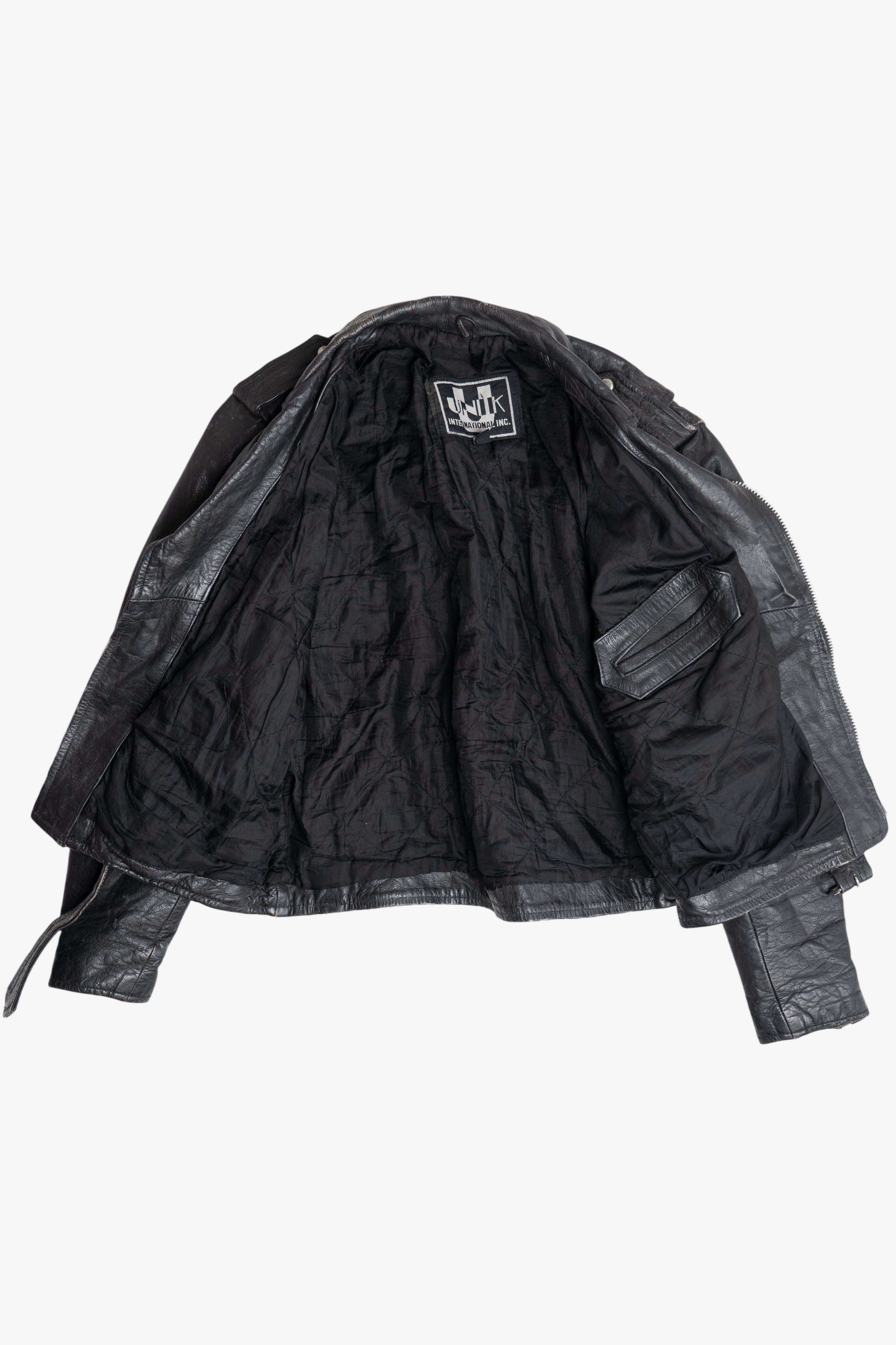 Vintage Unik International Inc. Distressed Leather Motorcycle Jacket (1990s)
