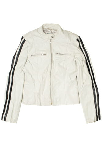 Vintage Black & White Striped Leather Jacket