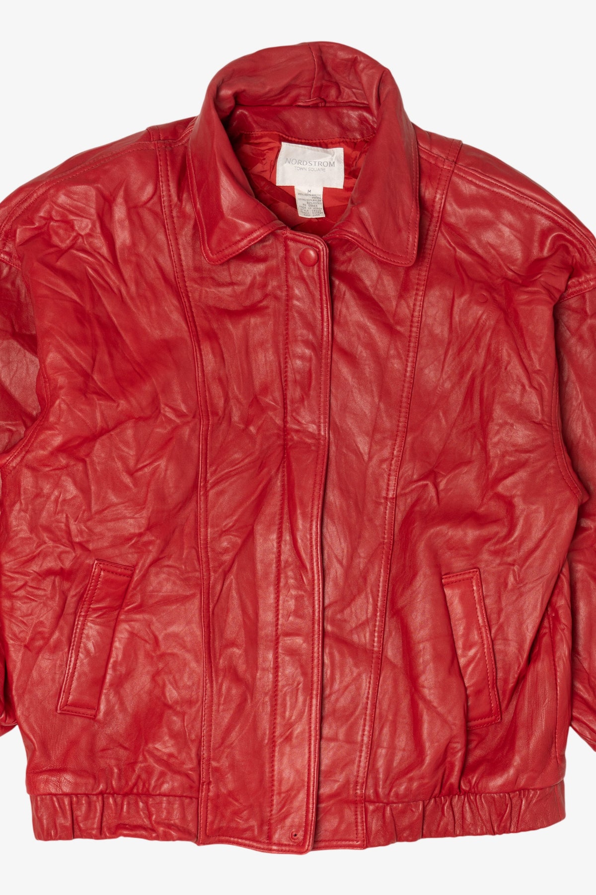 Vintage Red Leather Nordstrom Bomber Jacket (1980s)