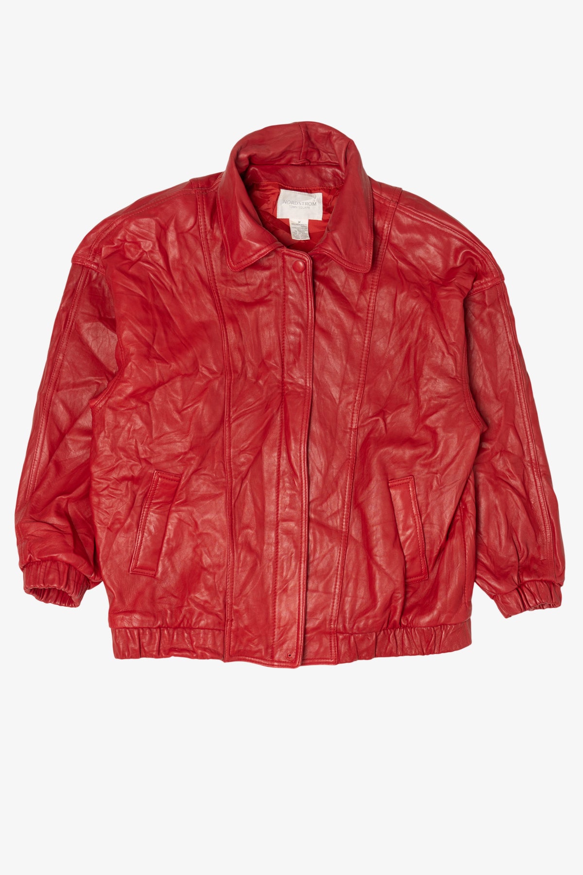 Vintage Red Leather Nordstrom Bomber Jacket (1980s)